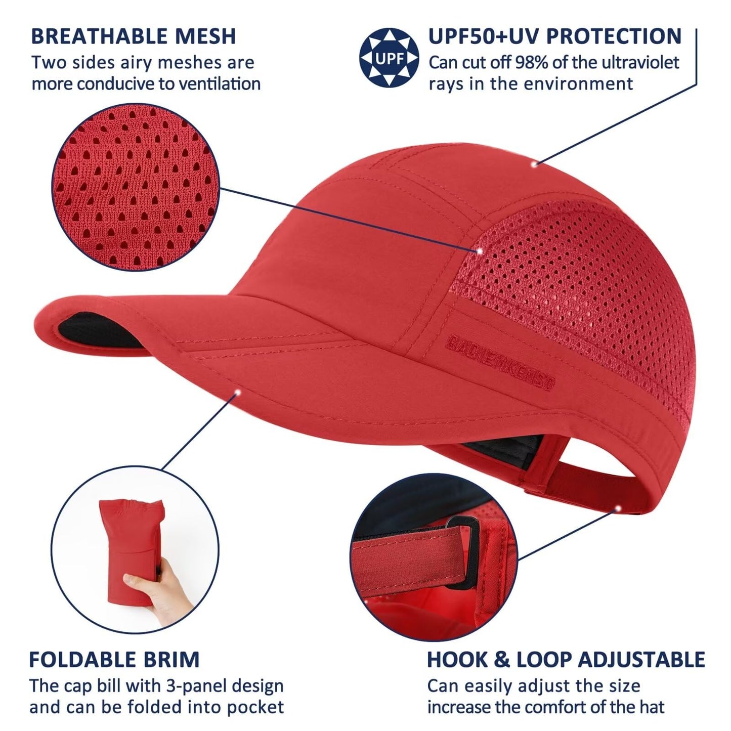 GADIEMKENSD Folding Outdoor Hat UPF 50+ Sun Protection Mesh Sport Hat