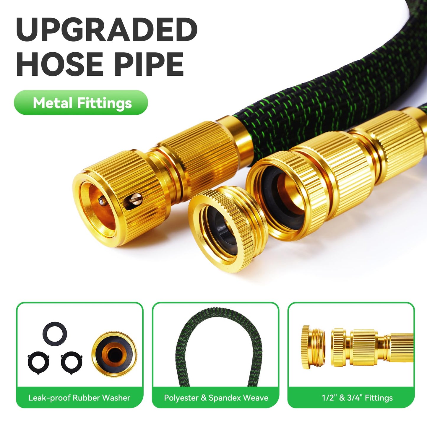 Yofidra Flexibler Gartenschlauch 30m, 3 Lagiger Latex Wasserschlauch mit 3/4 Zoll und 1/2 Zoll Metallanschlüsse, 3450D-Gewebe, Knickfrei, Strapazierfähiger Garden Hose Schlauch mit 10 Düse