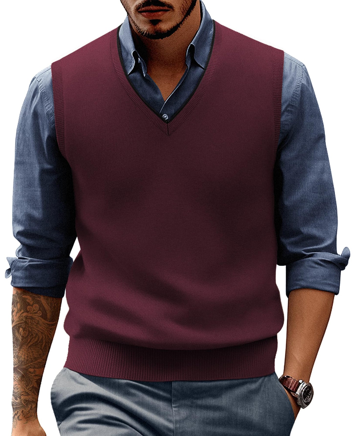 PJ PAUL JONES Men’s Sweater Vest – Wool Blend V-Neck Pullover