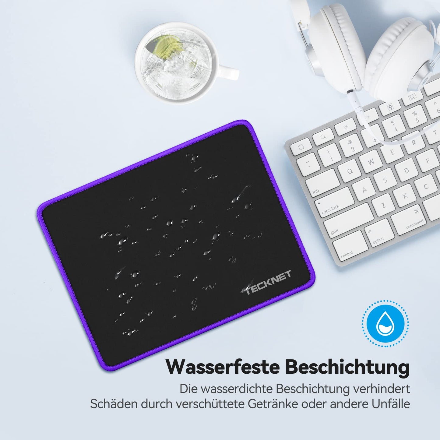 TECKNET Mauspad, 280 x 210 mm Gaming Mousepad mit Wasserdicht und Rutschfester Gummi für PC-Büro, Arbeit, Gaming, Studium, Laptop, Computer, Zuhause-Schwarz