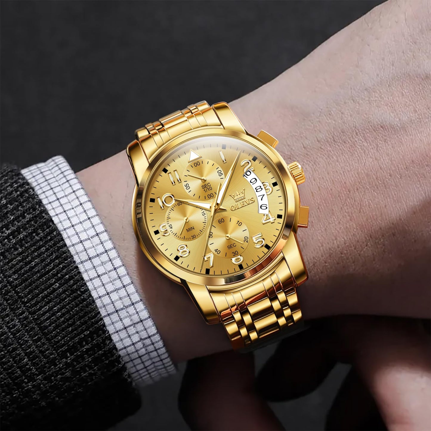 OLEVS Uhren Herren, Edelstahl Analoger Quarzuhr, Multifunktionale Diamanten Herrenuhren, Klassisches Luxuskleid Herrenuhr