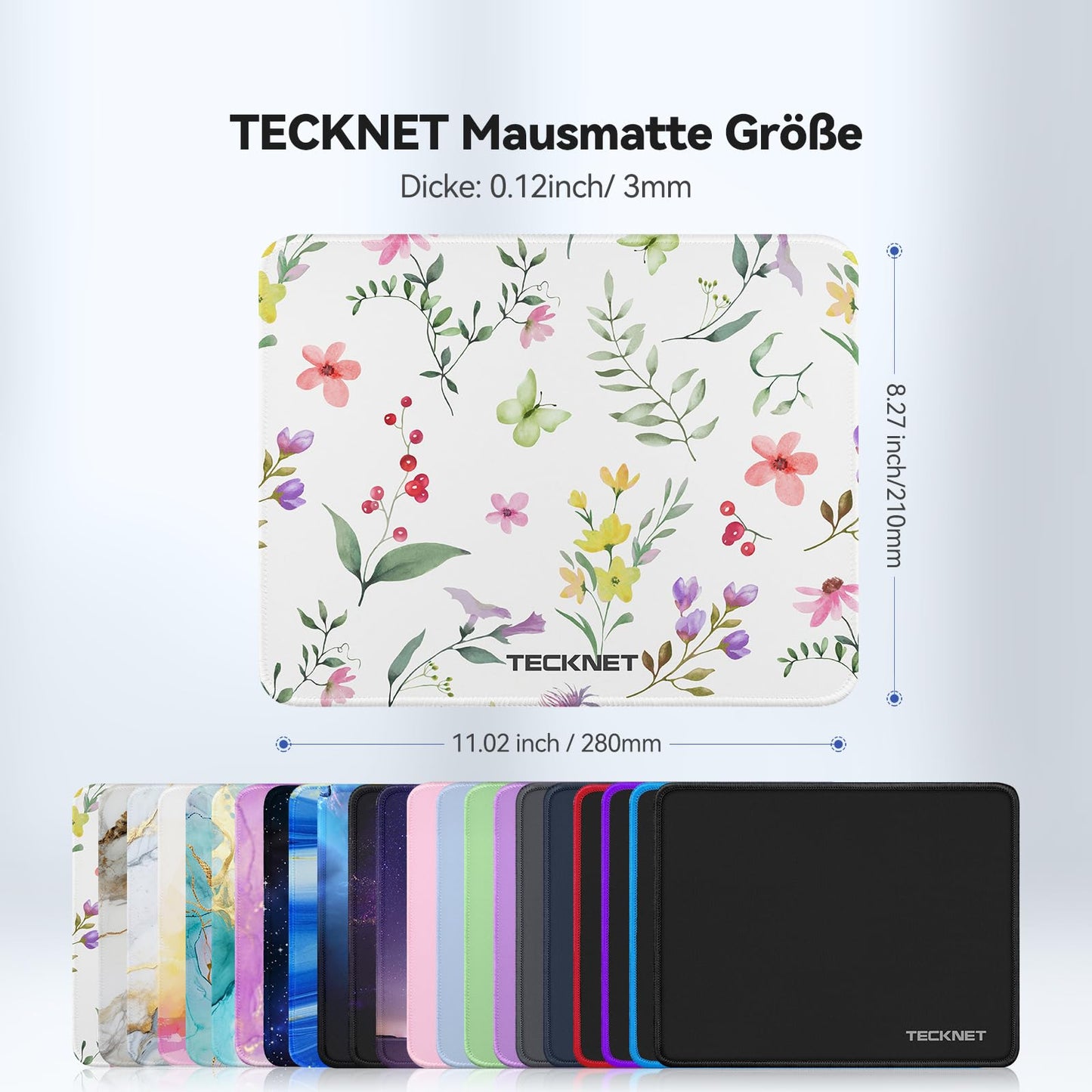 TECKNET Mauspad, 280 x 210 mm Gaming Mousepad mit Wasserdicht und Rutschfester Gummi für PC-Büro, Arbeit, Gaming, Studium, Laptop, Computer, Zuhause-Schwarz