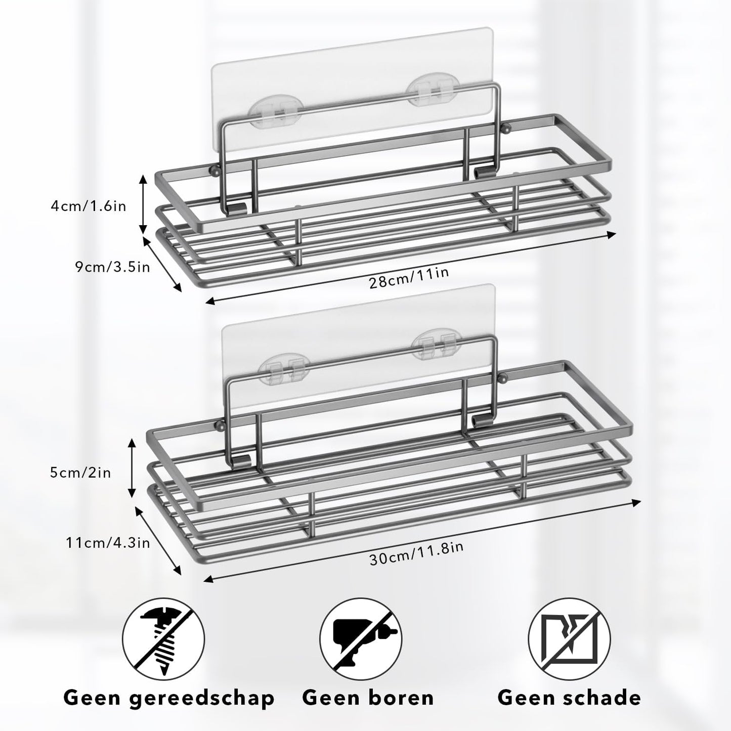 saffruff Duschablage Ohne Bohren 2 Stück Duschregal Duschkorb Badezimmer Organizer, Regal Badregal Shampoo Halterung für Dusche Küche Bathroom, mit 2 Klebeflächen,Edelstahl Schwarz