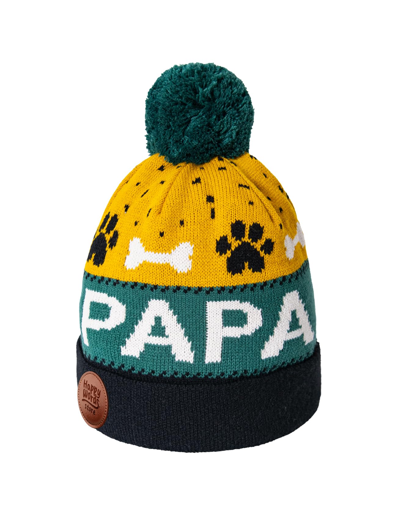 Happy Words Hats, Hats & Caps for Men and Women - Men's Hat with Bobble - Warm Winter Hat with Colourful Pattern - Knitted Hat Made of Acrylic Fabric - Gifts for Women and Men