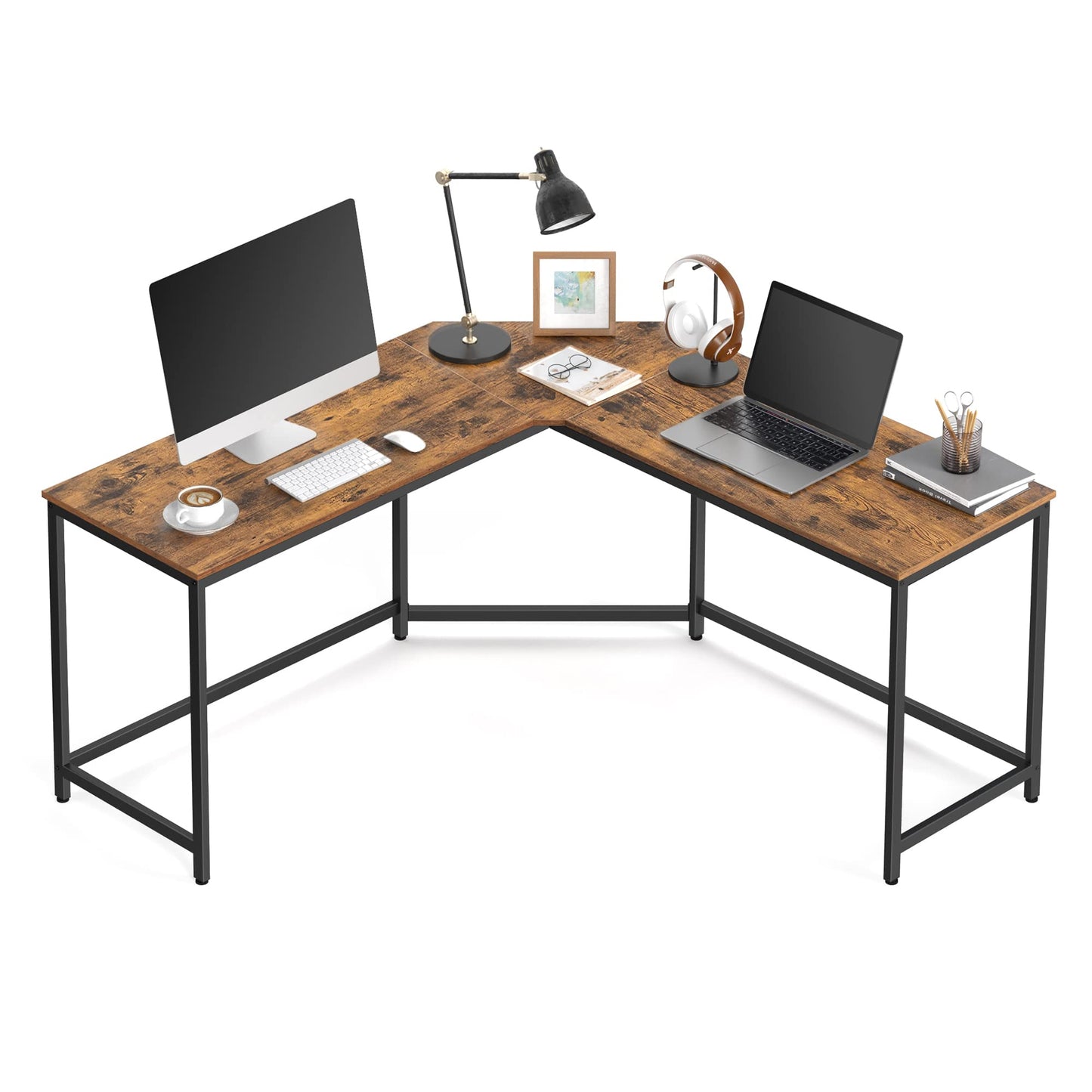 VASAGLE L-Shaped Desk Gaming Table 149 x 149 x 76 cm Corner Desk for Study Home Office Space Saving Easy Assembly Ebony Black Ink Black LWD073B56