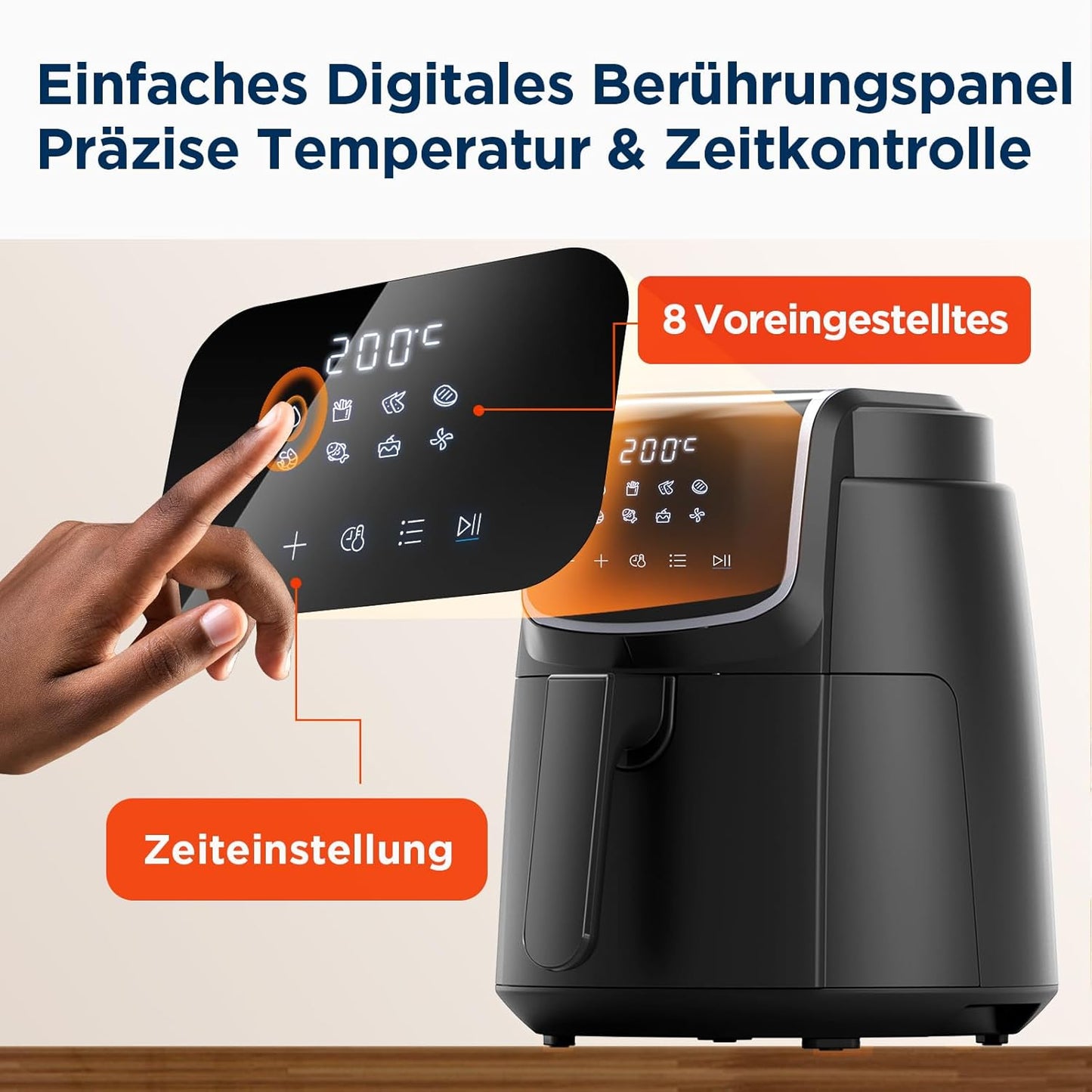 Midea MF-CN40C2 Heißluftfritteuse 4L, Ölfreie Airfryer 1500W, 8 Vorprogrammierte Kochmodi, 35-200℃, Backen, Braten, Grillen, Auftauen, Schüttelalarm, 60-Minuten Timer, 41 Rezepten, Spülmaschinenfest