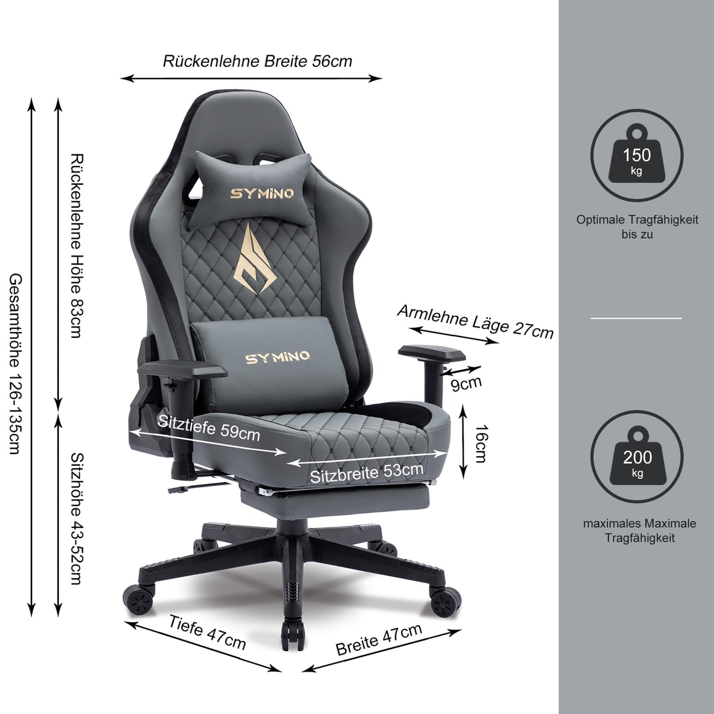 symino Gaming Stuhl, Ergonomischer Bürostuhl, Rennstuhl-Design PC Stuhl, Vintage-PU-Leder, Verstellbarer Drehbarer Task Stühle mit Fußstütze (Schwarz)