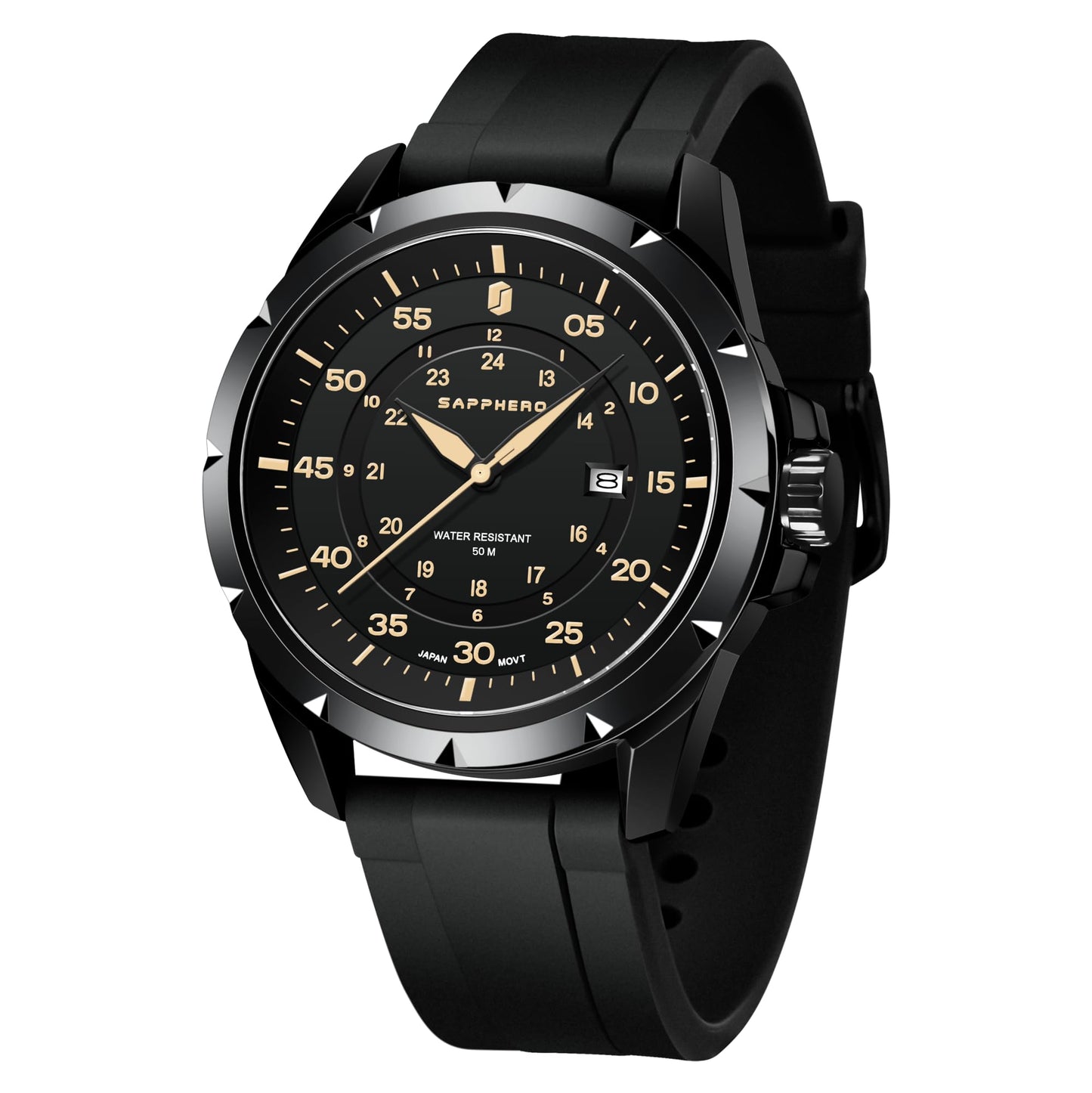 SAPPHERO Uhr Herren Silikonarmband Wasserdicht 10ATM Armbanduhr Herren Japanisches Quarzwerk Edelstahlgehäuse Date Design Sportliches Lässig Business Uhren fur Männer