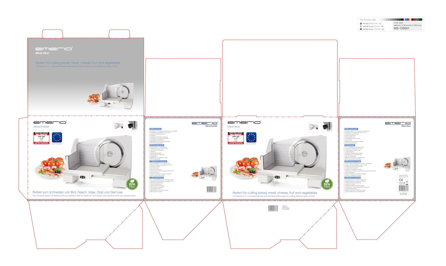 Emerio Allesschneider "Made in EU", Edelstahl Messereinheit in Deutschland produziert, einstellbar 0-17mm, BPA frei, platzsparend klappbar, mit Sicherheitsschalter, Eco 100 Watt, MS-125000.1, Schwarz