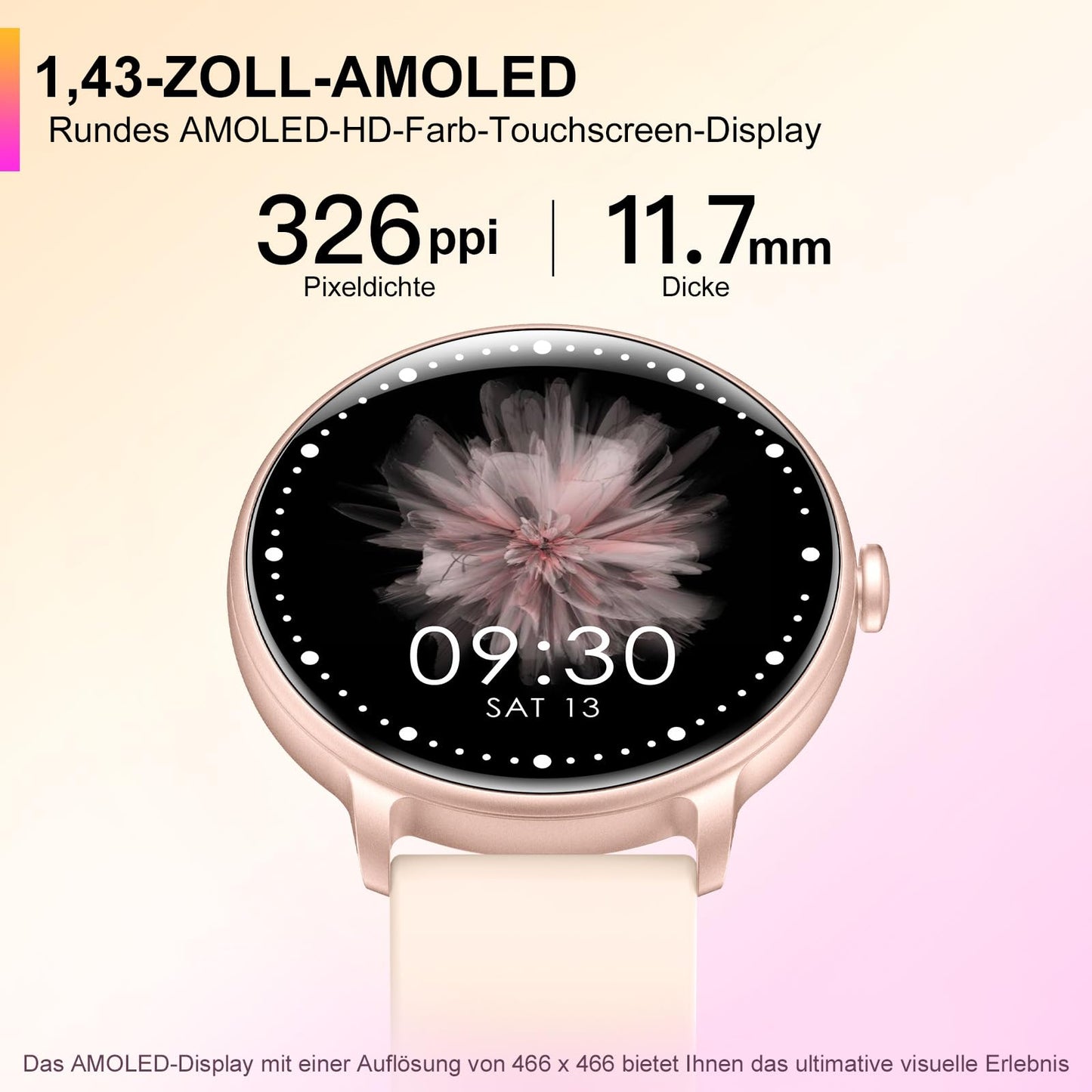 ZPPSNFIT Smartwatch Damen Herren, 1.43 Zoll AMOLED-Display Smart Watch mit Bluetooth Anrufe, Fitness Tracker mit Herzfrequenz Schlafmonitor, IP68 Wasserdicht Fitnessuhr für Android iOS
