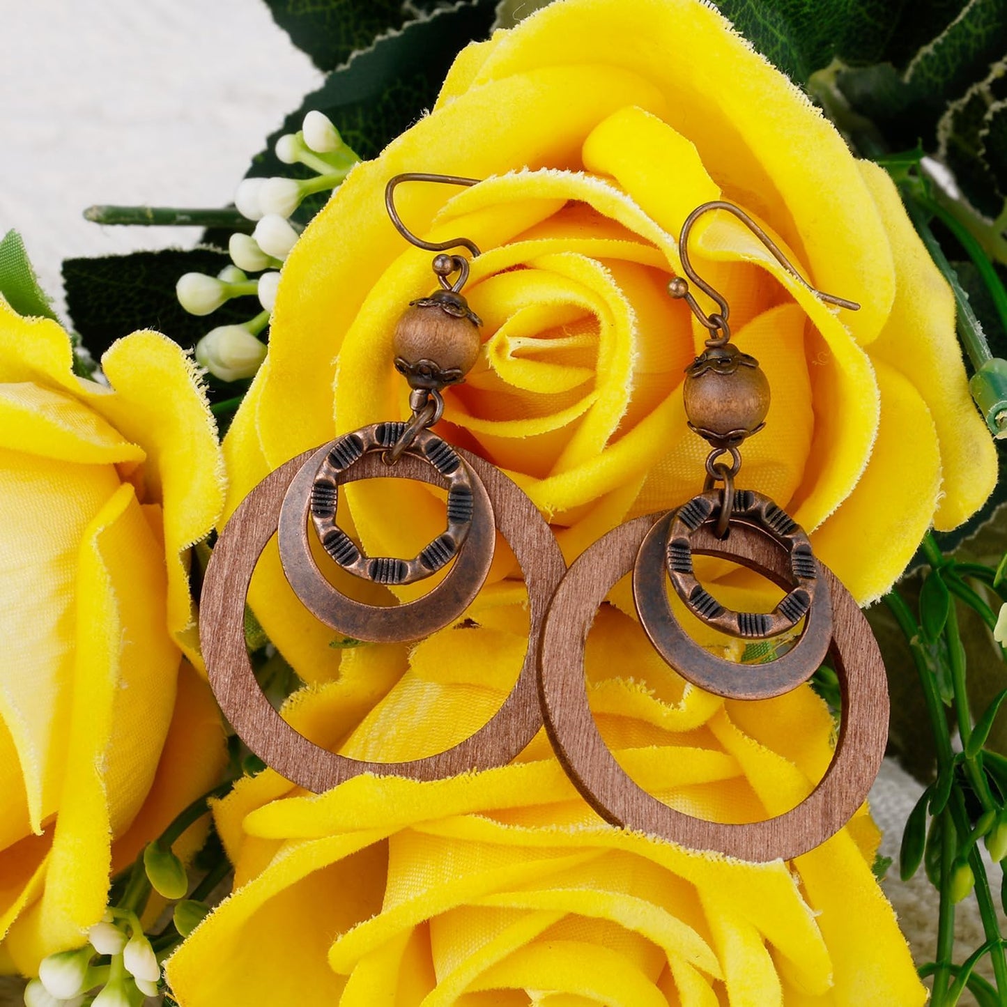 Boho Vintage Wooden Drop Earrings
