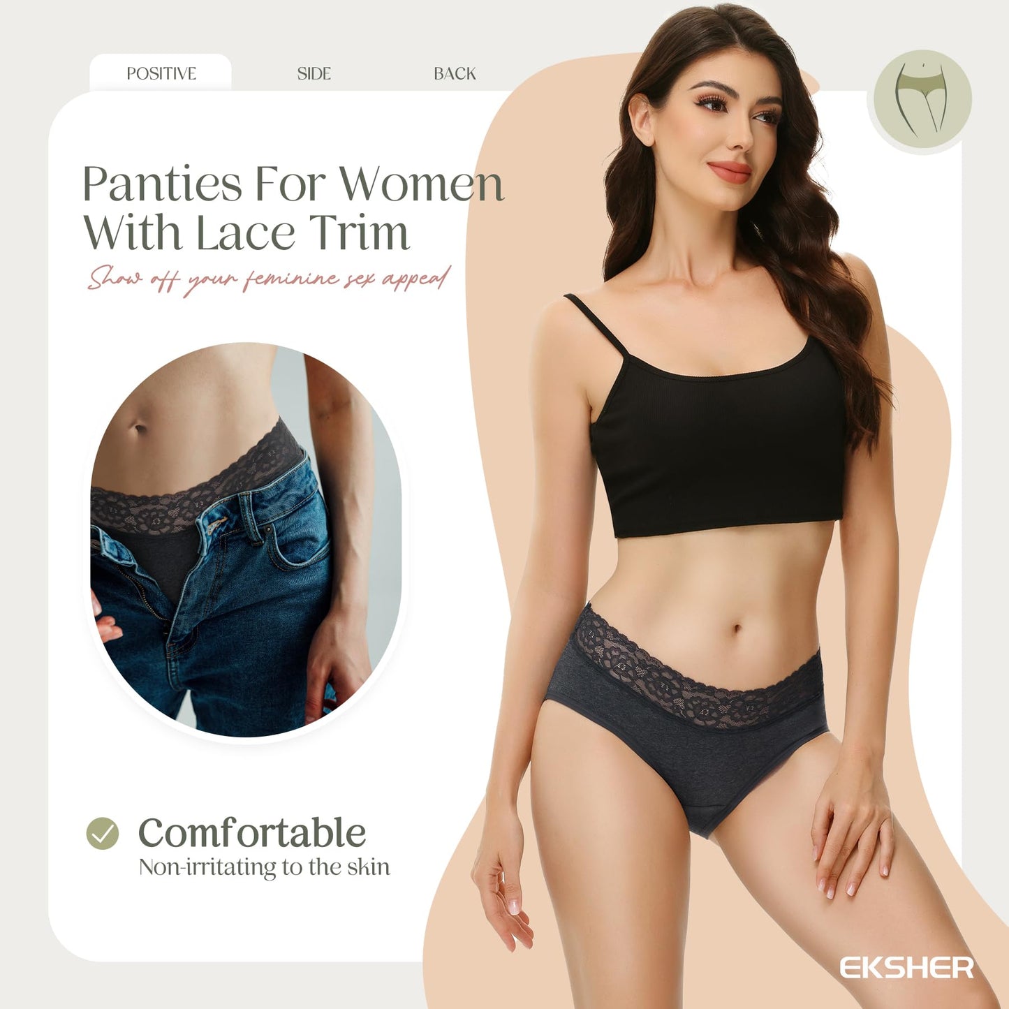 Women's Lace Hipster Cotton Soft Comfortable Underwear – Multipack of 6
