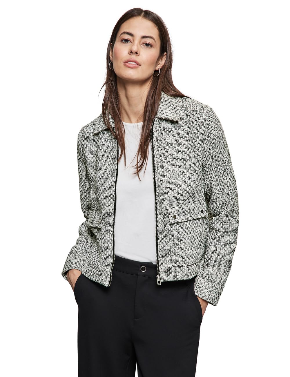 Street One Women’s Bouclé Jacket – Chic Shirt Collar Jacket
