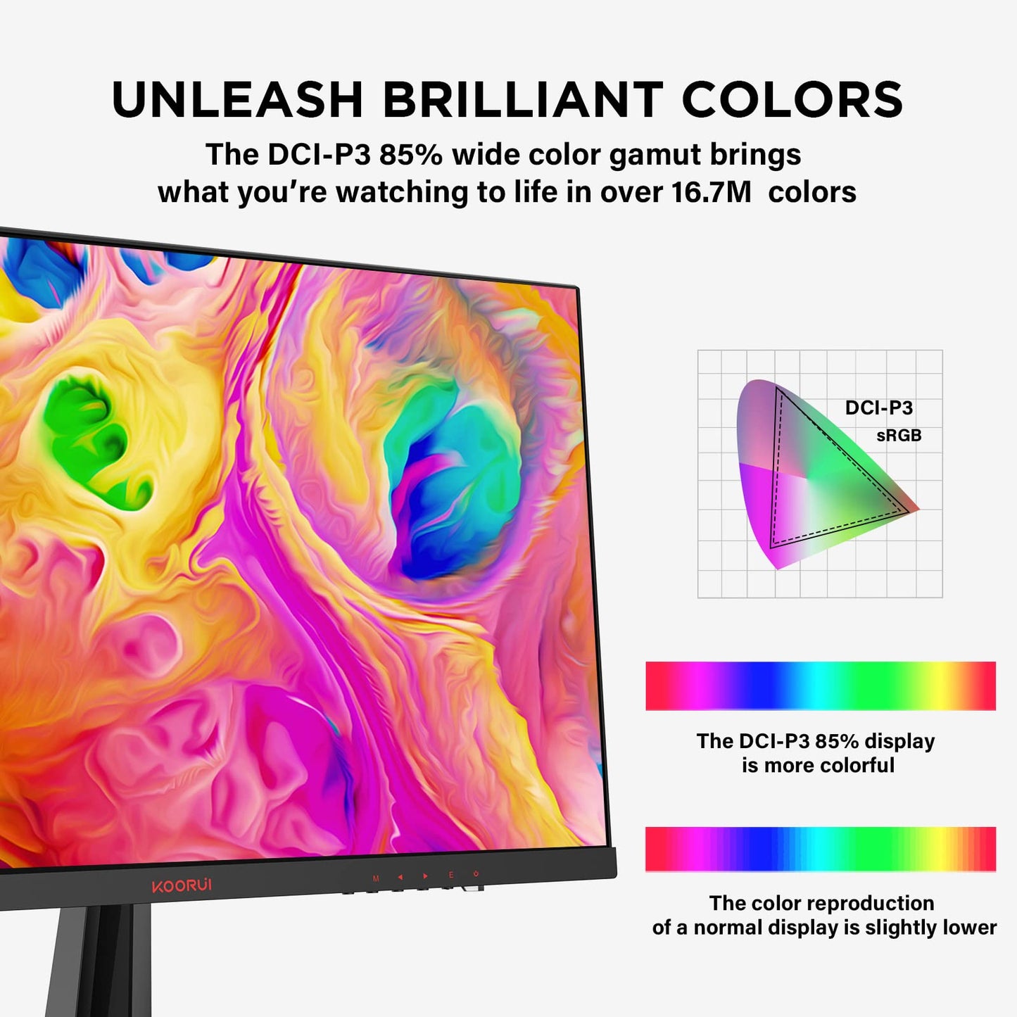 KOORUI Gaming Monitor 27 Zoll, 170Hz, IPS, 2K QHD(2560 x 1440p), HDR 400, 1ms, Adaptive Sync, DisplayPort, HDMI, 100% sRGB, Höhenverstellbar, Augenpflege, VESA 75x75