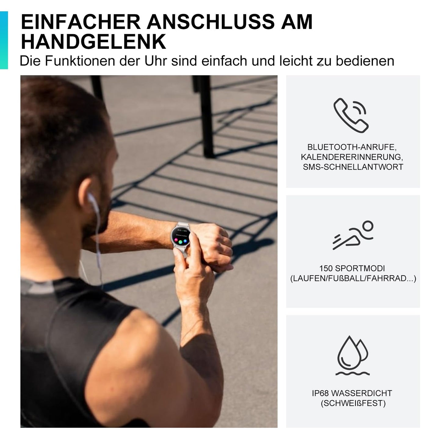 ZPPSNFIT Smartwatch Damen Herren, 1.43 Zoll AMOLED-Display Smart Watch mit Bluetooth Anrufe, Fitness Tracker mit Herzfrequenz Schlafmonitor, IP68 Wasserdicht Fitnessuhr für Android iOS