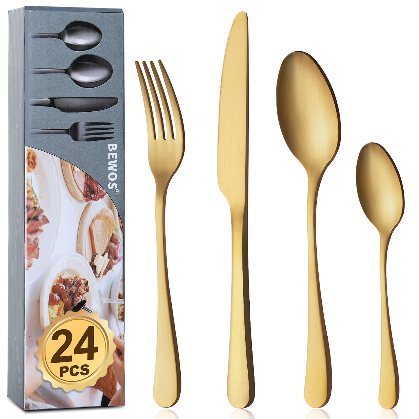 BEWOS Besteck Set für 6 Personen, 30 teilig Essbesteck Set inkl. Messer, Gabel, Löffel, Besteck Edelstahl Spiegelpoliert, Spülmaschinenfest