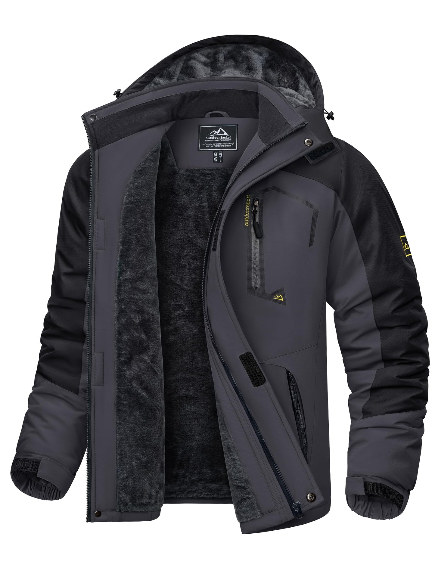 KEFITEVD Herren Skijacke Atmungsaktiv Warm Gefüttert Winterjacke mit Abnehmbarer Kapuze Snowboardjacke Wasserdicht Outdoorjacke