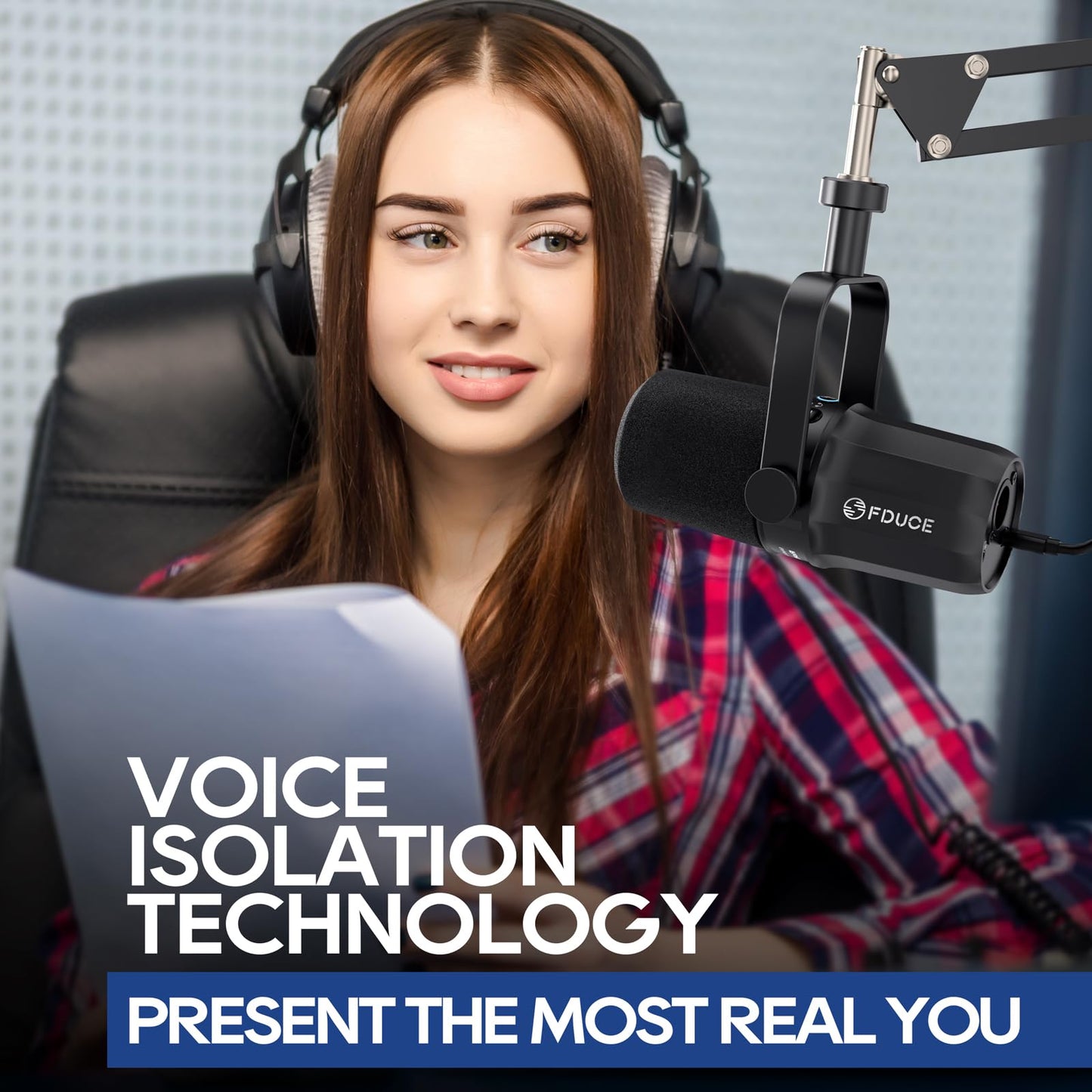 FDUCE SL40X XLR Dynamic Microphone Set for Vocal Recording, Podcasting, Gaming, Live Streaming and Broadcasting, All-Metal Microphone, Voice Isolating Technology, Black