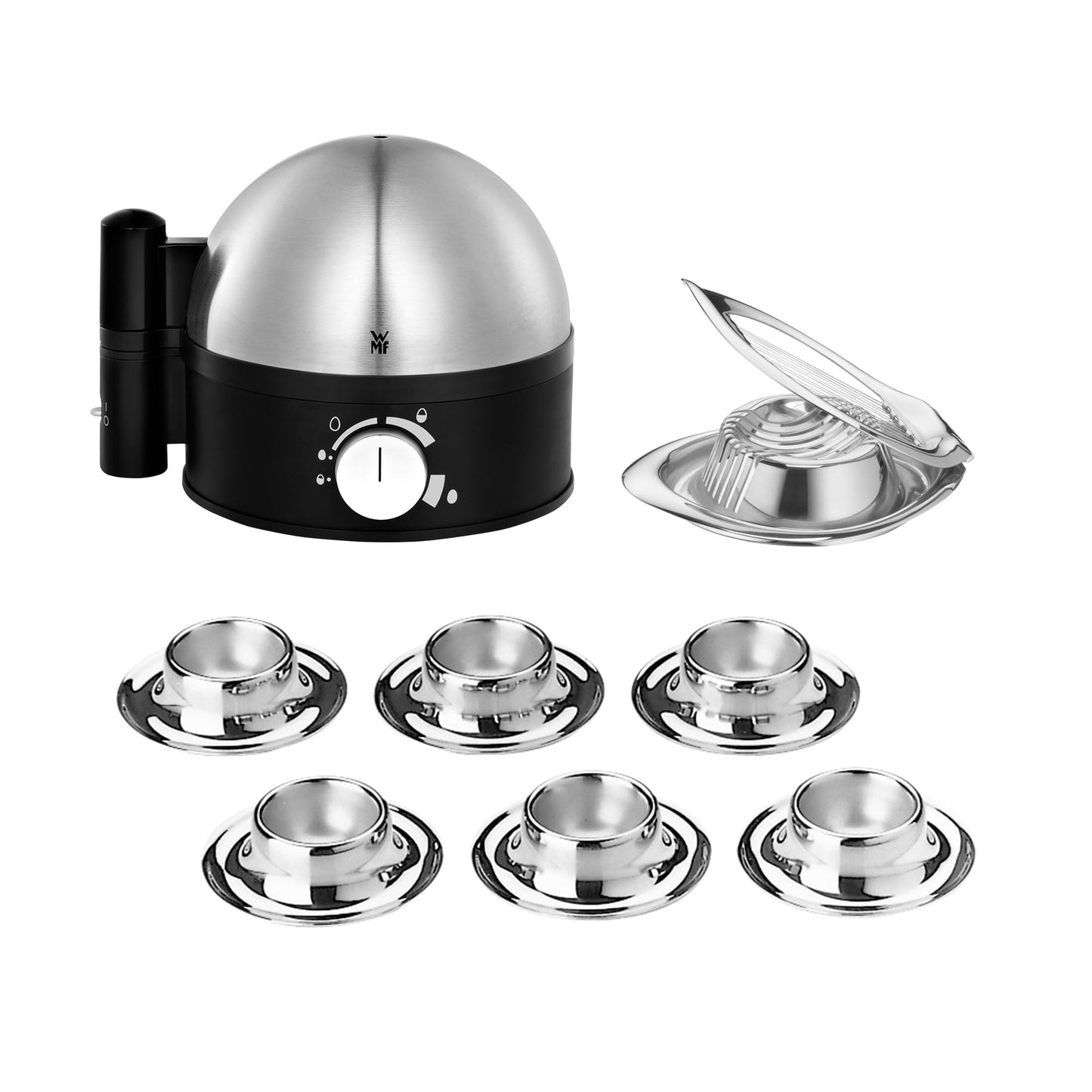 WMF Stelio Eierkocher Edelstahl, Eierkocher 1 Ei -7 Eier, 380 Watt, Härtegradeinstellung, Fortkochstufe, Messbecher mit Eipick