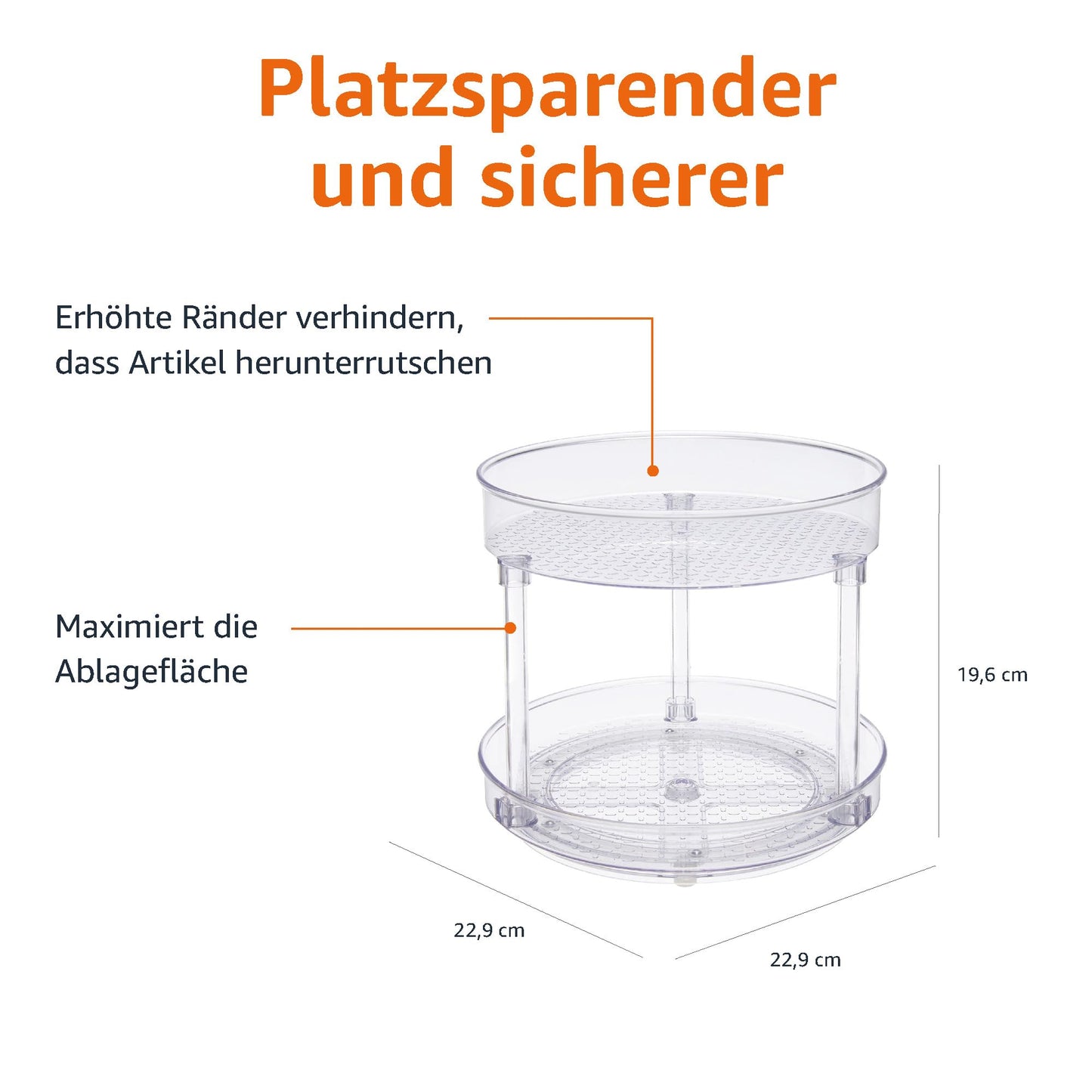 Drehregal Lazy Susan, 2 Ebenen, transparent, Organizer, 22,9 cm
