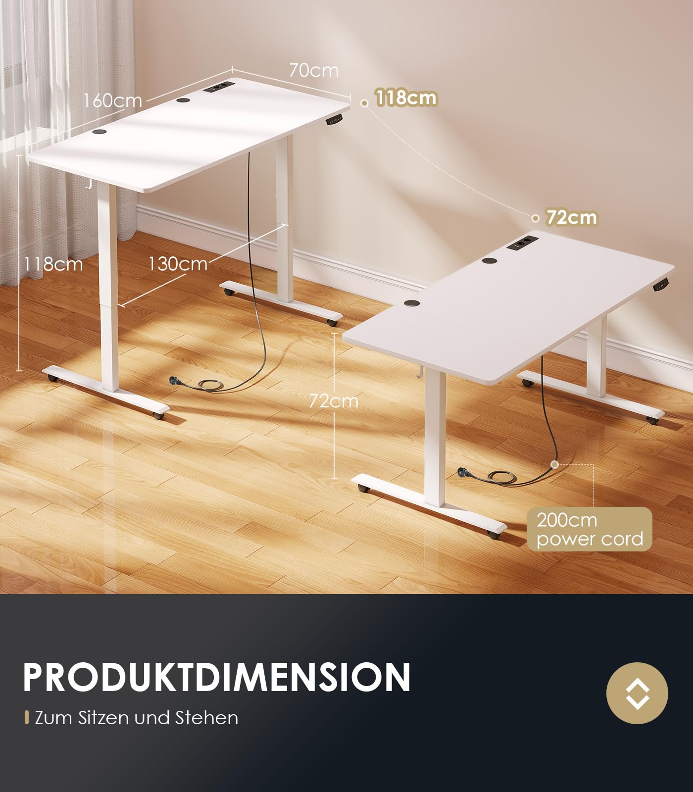 OffiGo Höhenverstellbarer Schreibtisch, 180cm, Elektrischer Schreibtisch mit USB, Schreibtisch Höhenverstellbar mit 2 Memory Funktion, Tisch Höhenverstellbar für Büro, Zuhause, Gaming, Schwarz