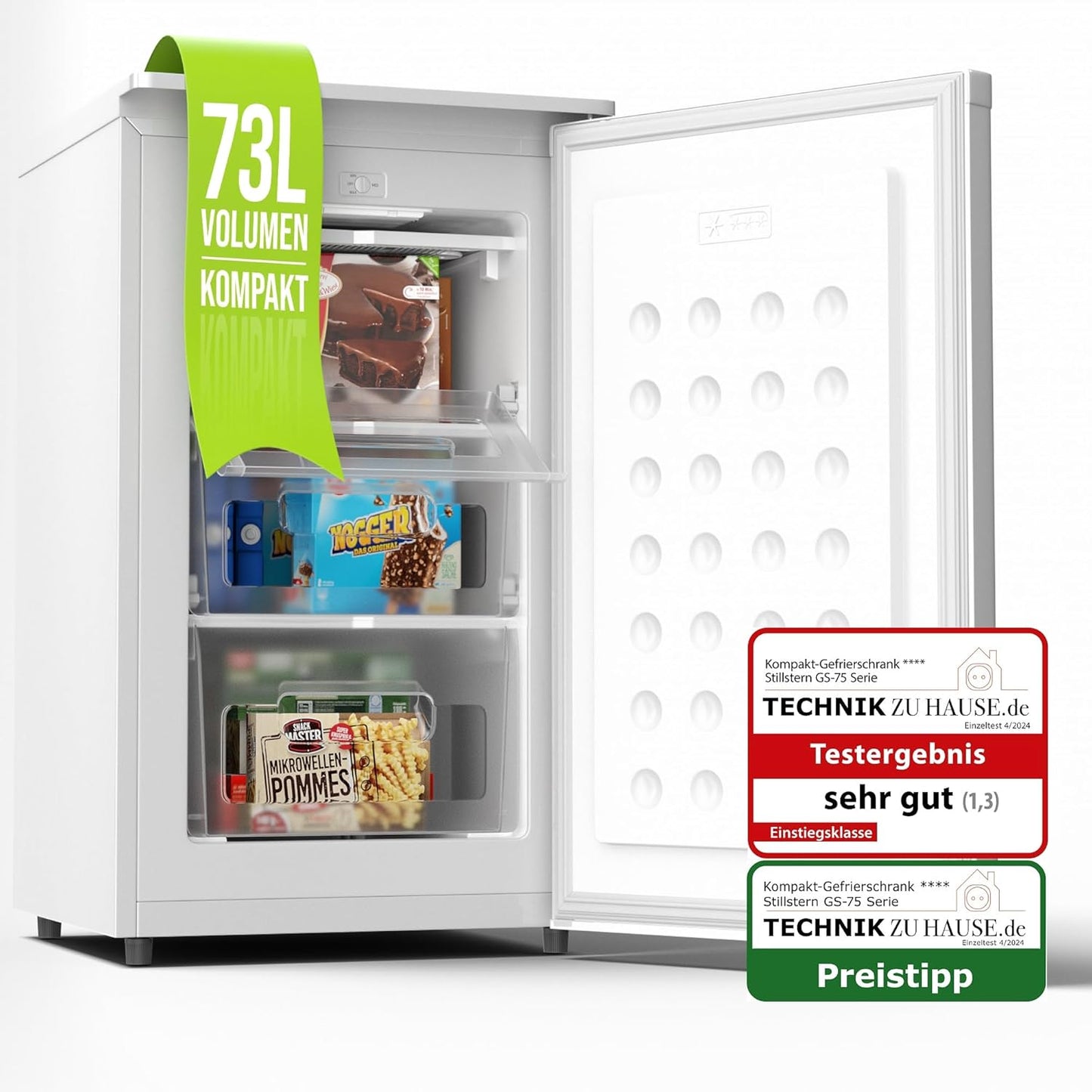 Stillstern freezer C (73L) 4-star freezer compartment -18°C, low energy consumption, 3 compartments, continuously adjustable temperature, reversible door hinge, small freezer, deep freezer