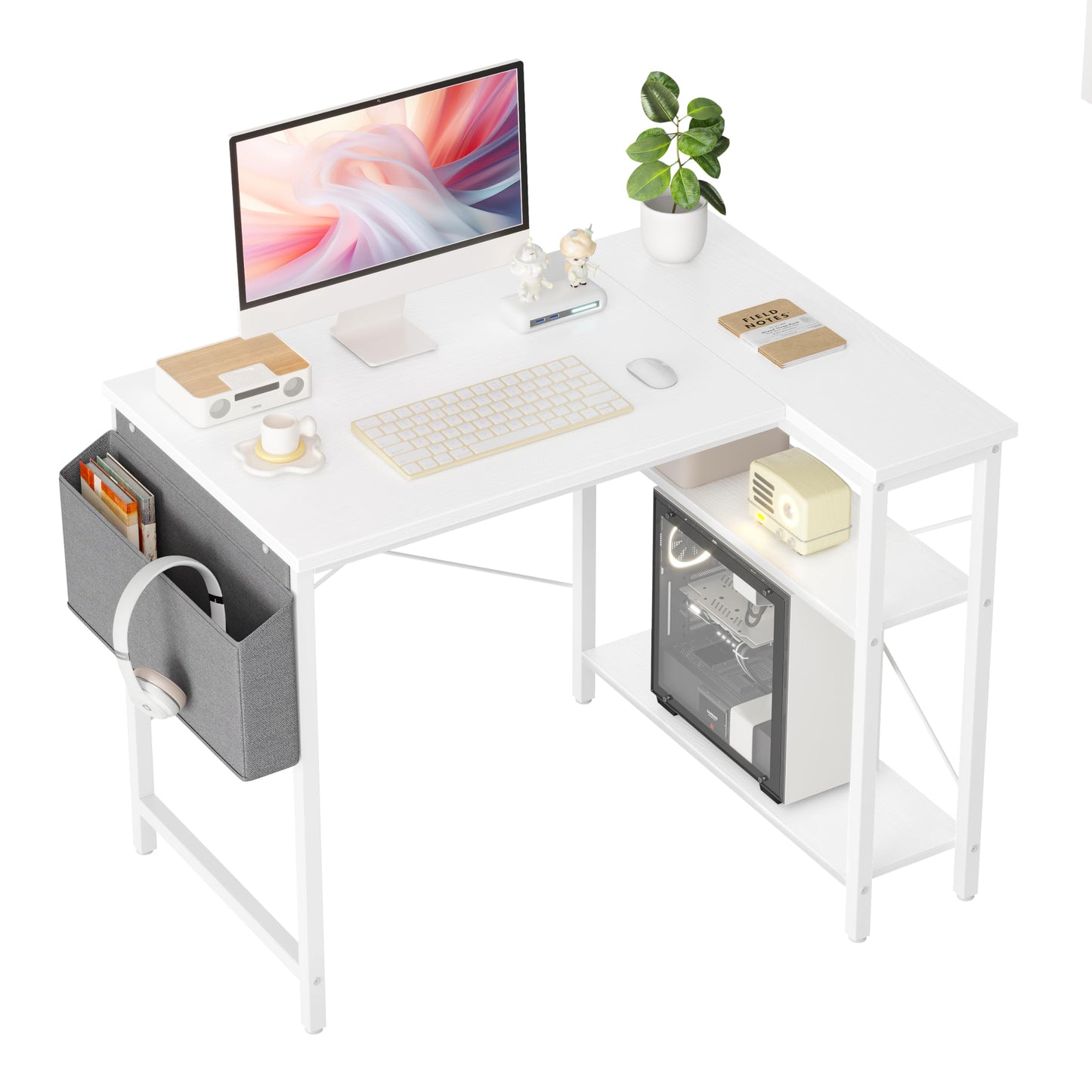 BEXEVUE L-förmiger Schreibtisch – 100x70 cm Gaming Tisch mit Ablagefächer, Umkehrbarer PC Ecktisch Computertisch, Corner Gaming Tisch für Studium Arbeit Zuhause Schlafzimmer, Schwarz