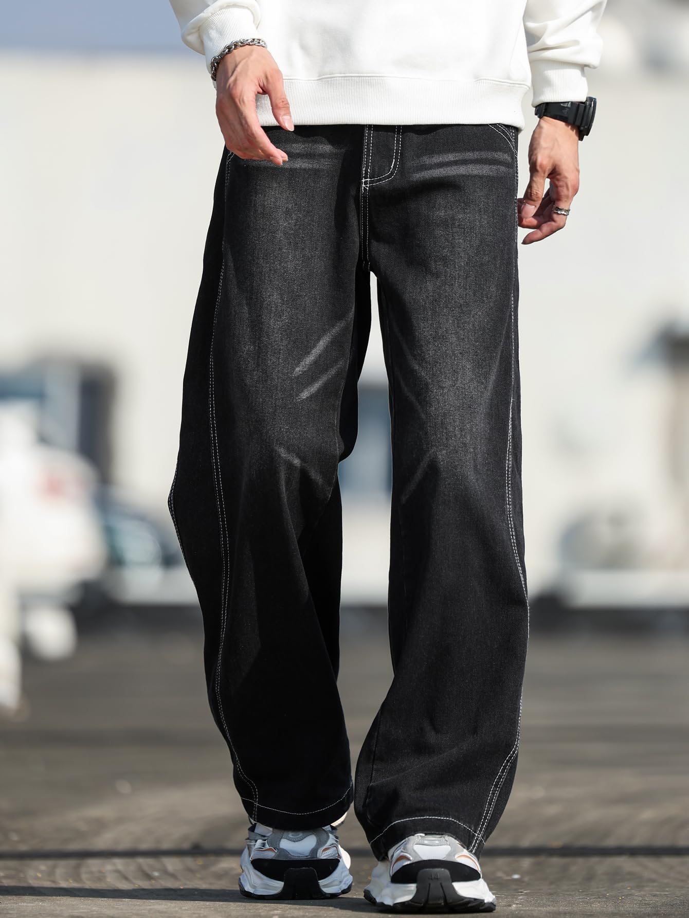 Zewool Men’s Irregular Seam Baggy Jeans