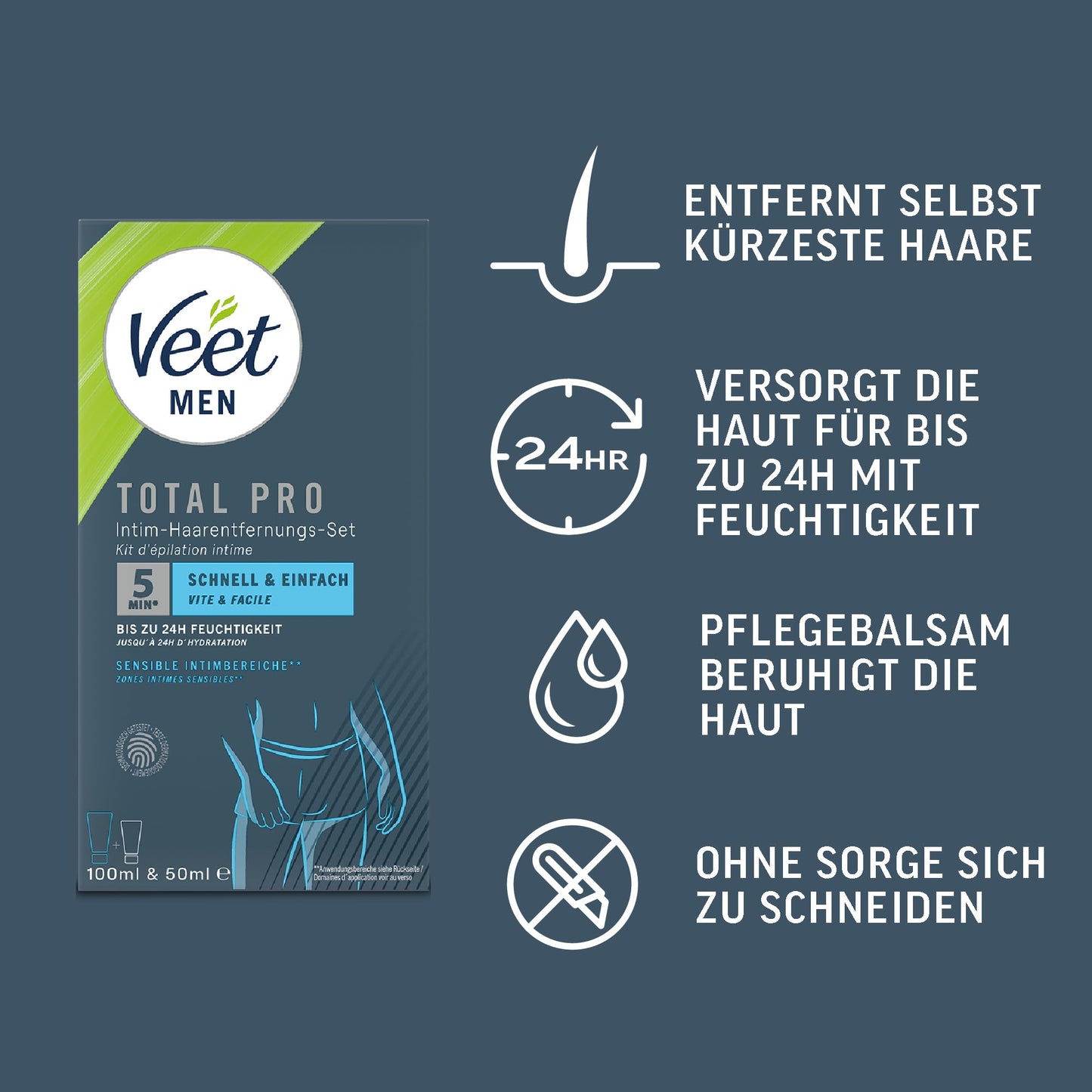 Veet Men Intim-Haarentfernungs-Set - Enthaarungscreme für den Intimbereich, für men and women - 100 ml Tube & 50 ml Pflegebalsam