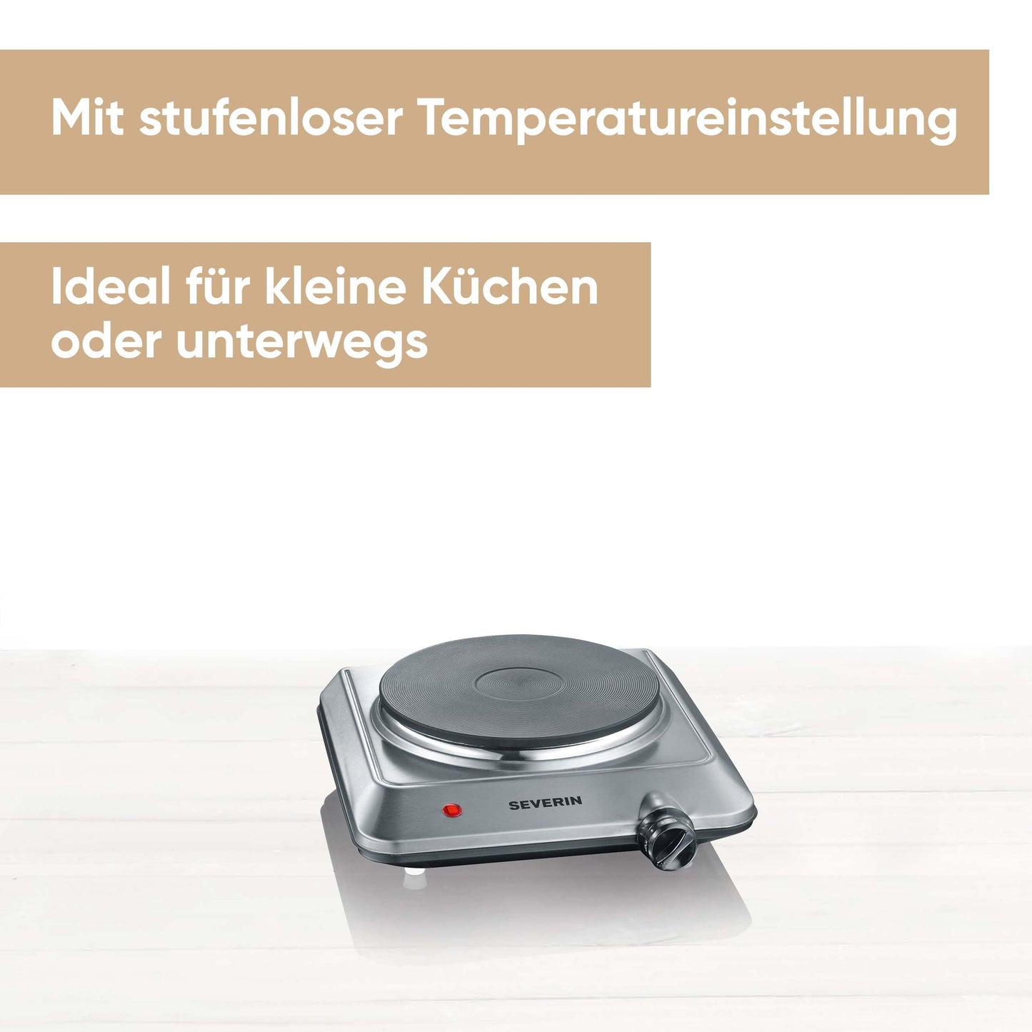 SEVERIN Kochplatte für Küche, Büro oder Camping, kleine Herdplatte mit stufenloser Temperatureinstellung, Campingkocher für einen Topf, weiß, 1.500 W, KP 1091