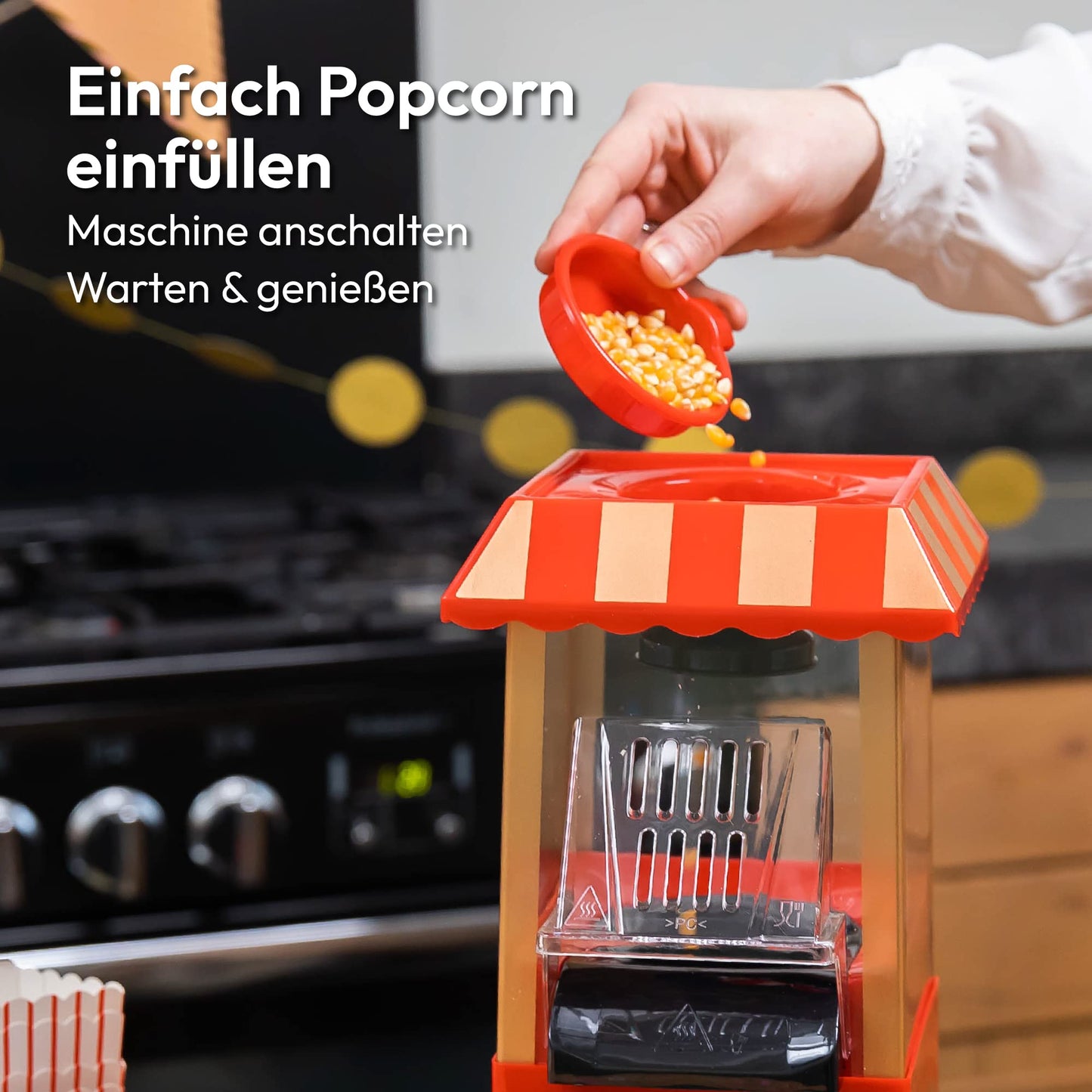 Gadgy Popcorn Maschine groß - Retro Popcorn Maker 5 L - Popcorn Maker mit Antihaftbeschichtung und abnehmbarer Heizfläche - Popkorn Maschine rot - Popcornmaschine 800W - Popcorn machine