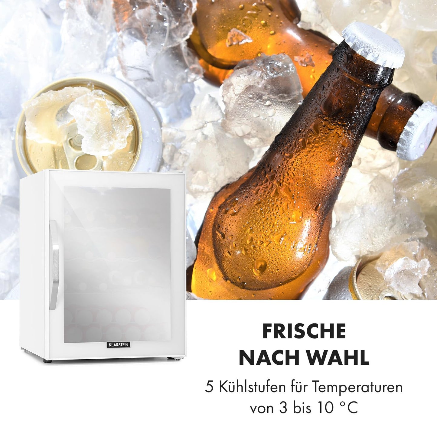 Klarstein Mini Fridge with Glass Door, Mini, for Room, Drinks Fridge Small with Adjustable Shelves, with Waveform Racks, 60 Liter Refrigerator Quiet