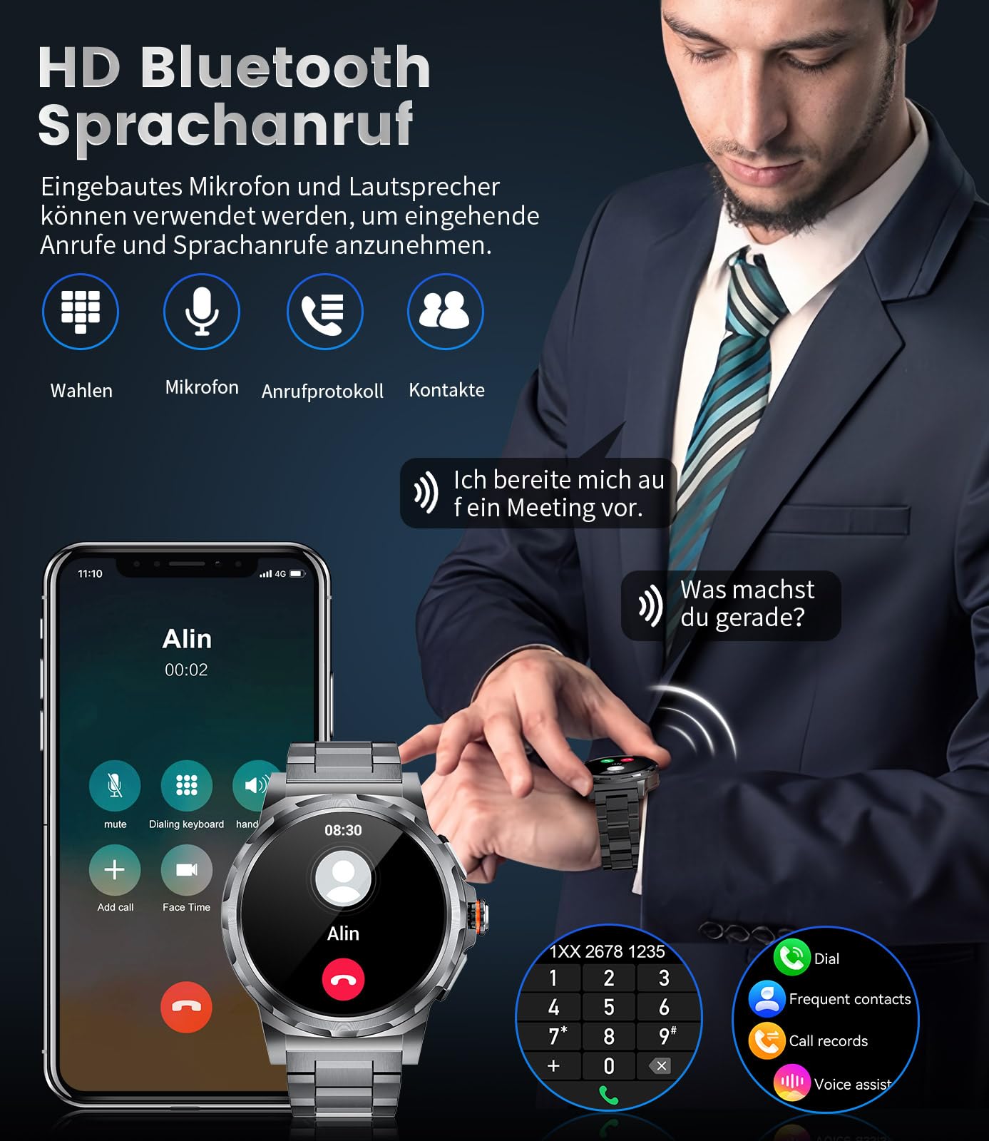 LIGE Militär Smartwatch Herren mit Telefonfunktion, 3 Armbänders, 1,43''AMOLED-Smartwatch mit Herzfrequenz, SpO2, Schlafmonitor, 5ATM Wasserdicht/120+ Sportmodi Outdoor Sportuhr für Android iOS