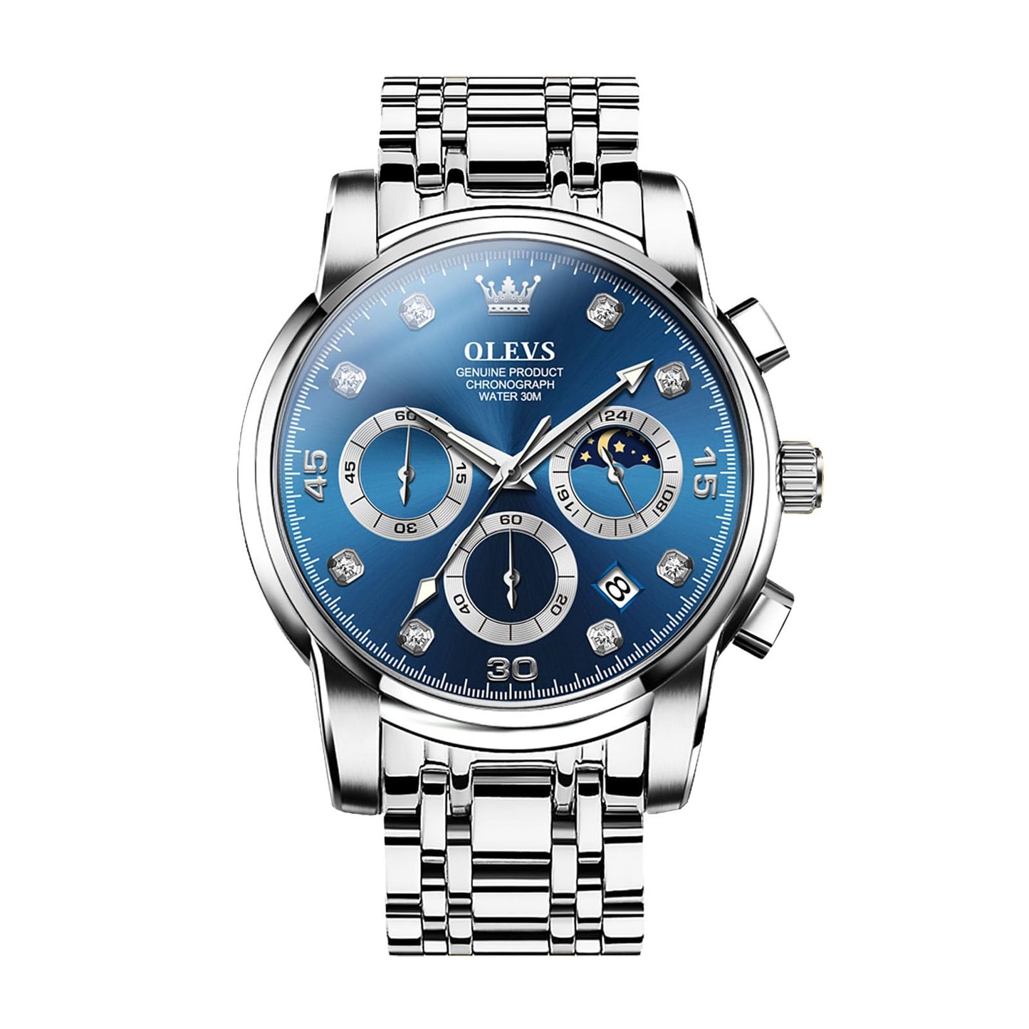 OLEVS Uhren Herren, Edelstahl Analoger Quarzuhr, Multifunktionale Diamanten Herrenuhren, Klassisches Luxuskleid Herrenuhr