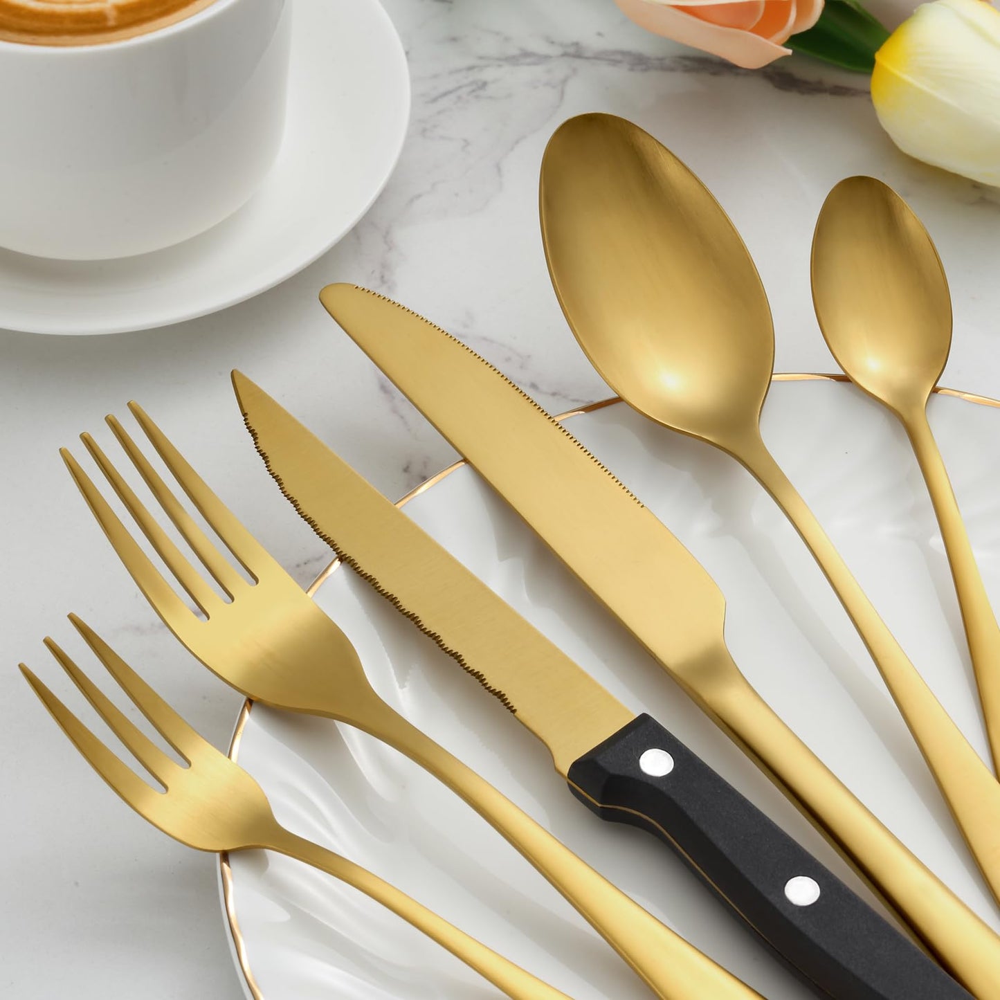 BEWOS 36-teiliges Besteck set mit Steakmesser Service für 6, Premium-Edelstahl-Bestecksets für Haus & Küche, Hochwertiges Messer-Löffel-Gabel-Besteck-Set Hochglanzpoliert, Spülmaschinenfest