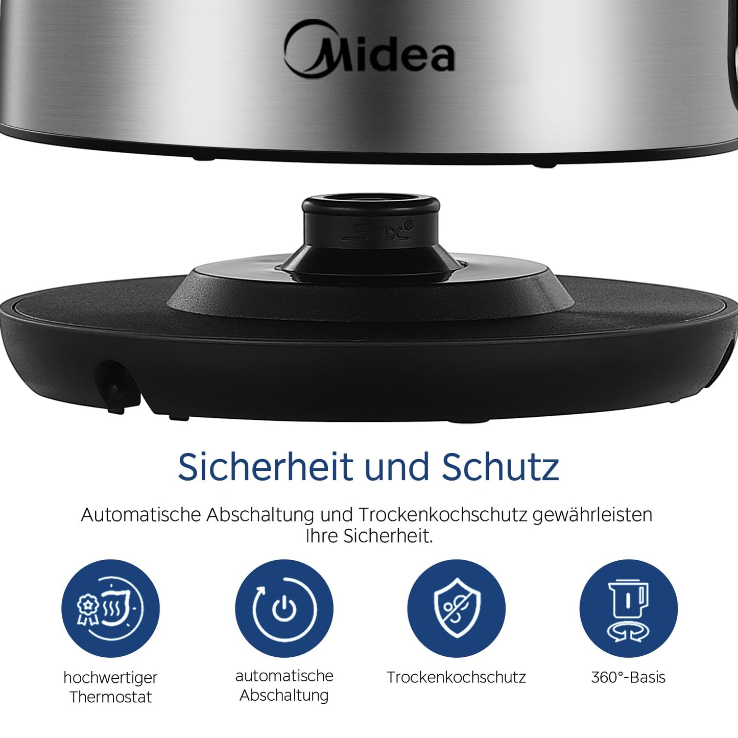 Midea Wasserkocher mit Temperatureinstellung (40, 60, 70, 80, 90, 100 Degree C),Edelstahl 1,7 Liter,Kettle 2200W mit Sichtfenster, Warmhaltefunktion für 60 Min
