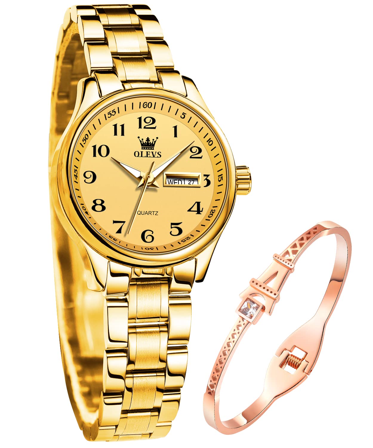 OLEVS Damenuhren Gold Silber Leicht zu Lesen Armbanduhren für Damen mit Kleines Gesicht Tag Datum Edelstahlband wasserdichte