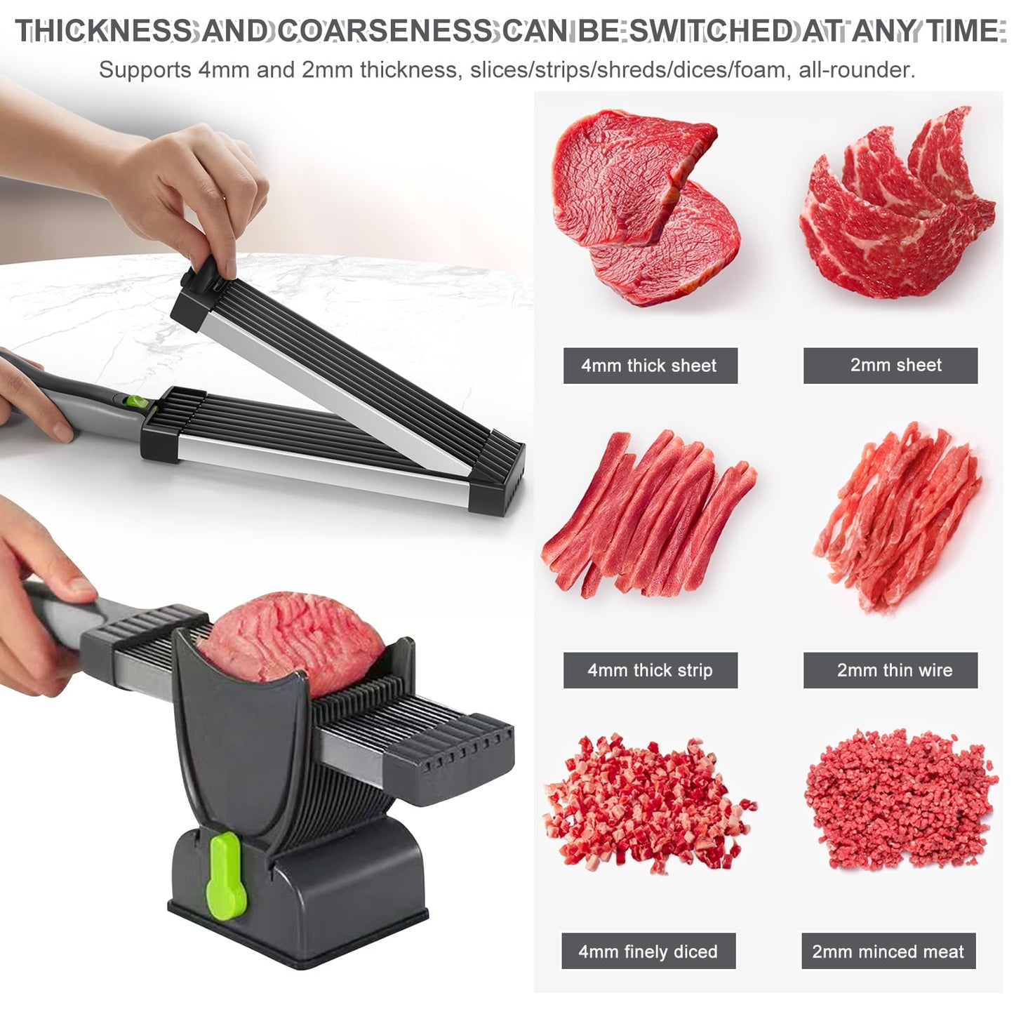 Meat Slicer, Stainless Steel All-purpose Slicer, Butcher's Hatchet Adjustable Meat Cutter, 2-4 mm Thick, Manual Meat Cutting Machine for Meat, Cheese, etc. (Pack of 1)