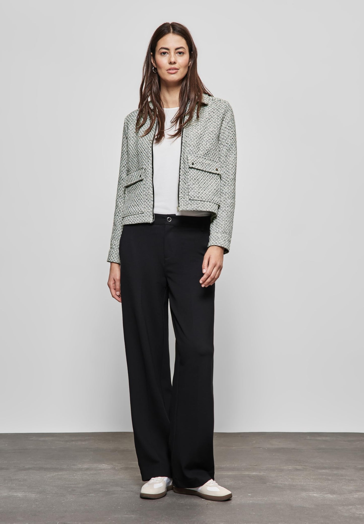 Street One Women’s Bouclé Jacket – Chic Shirt Collar Jacket