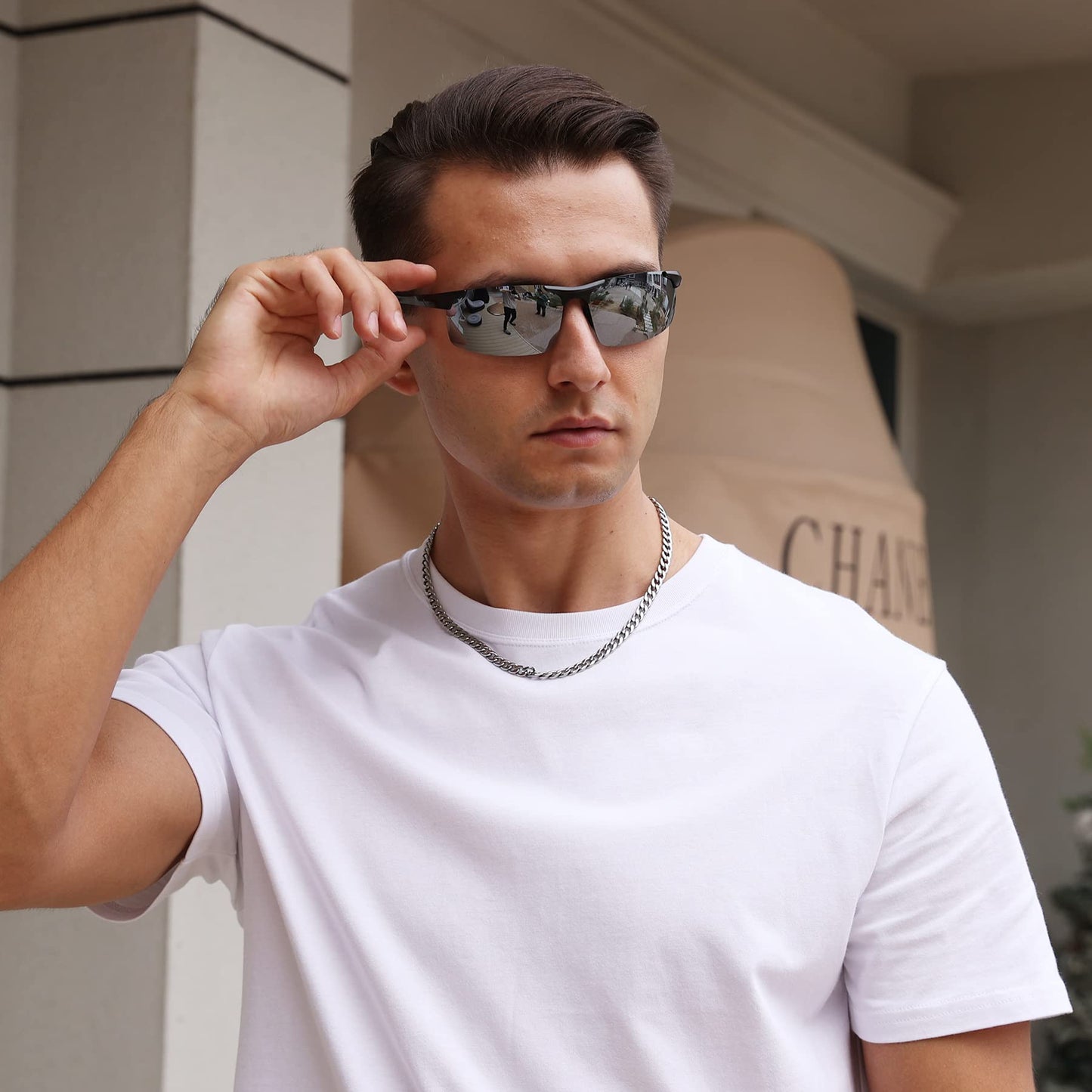 DUCO Herren Sportbrille Polarisierte Sonnenbrille Fahrerbrille Ultraleichte Al-Mg Metallrahmen UV400-Schutz Männer Sonnenbrillen 8177S