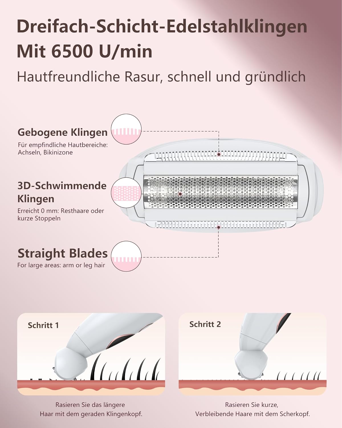 Rasierer Damen,3-In-1 Intimrasierer für Frauen,Gesichtshaarentferner für Frauen,Damenrasierer Elektrisch Nass-Trockenrasierer Ipx7 Wasserdicht Trimmer Damen,für Bikinizone Achseln Beine,USB-Aufladung