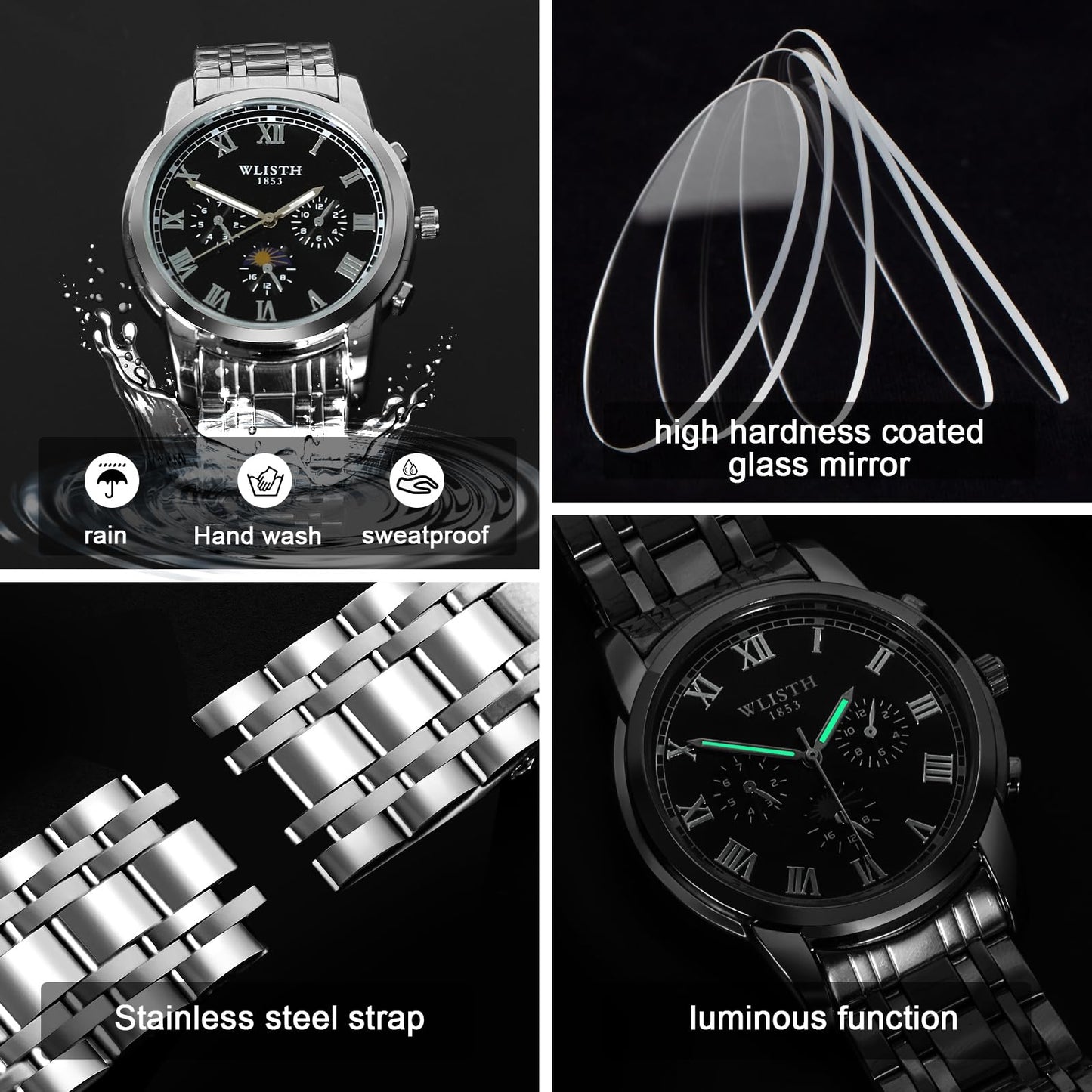 BSTcentelha Herren-Armbanduhr, Kunstleder, Quarz, analog, Gürtel, Schlüsselanhänger, Sonnenbrille, Geschenkset, Dunkelblau zum Valentinstag