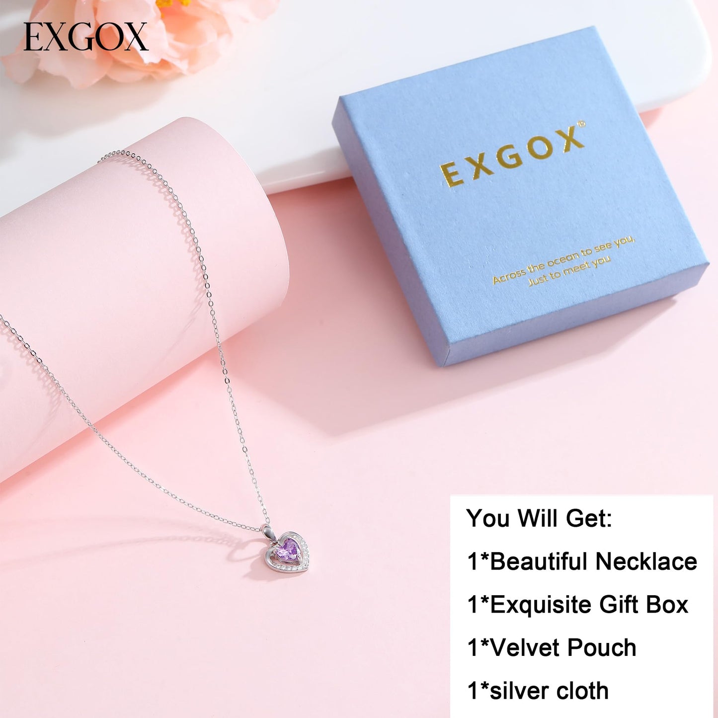EXGOX Sterling Silver Heart Pendant Necklace