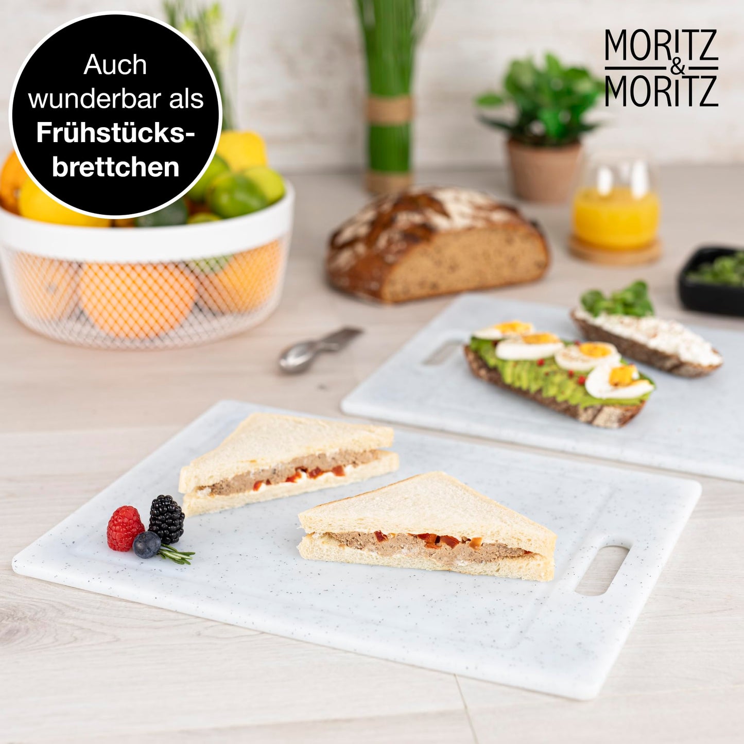 Moritz & Moritz 2x Schneidebrett Kunststoff Set in Granit Optik - 25 x 15 cm - Schneidebretter BPA frei - Frühstücksbrettchen - Schneidebrett Set hygienisch und spülmaschinenfest