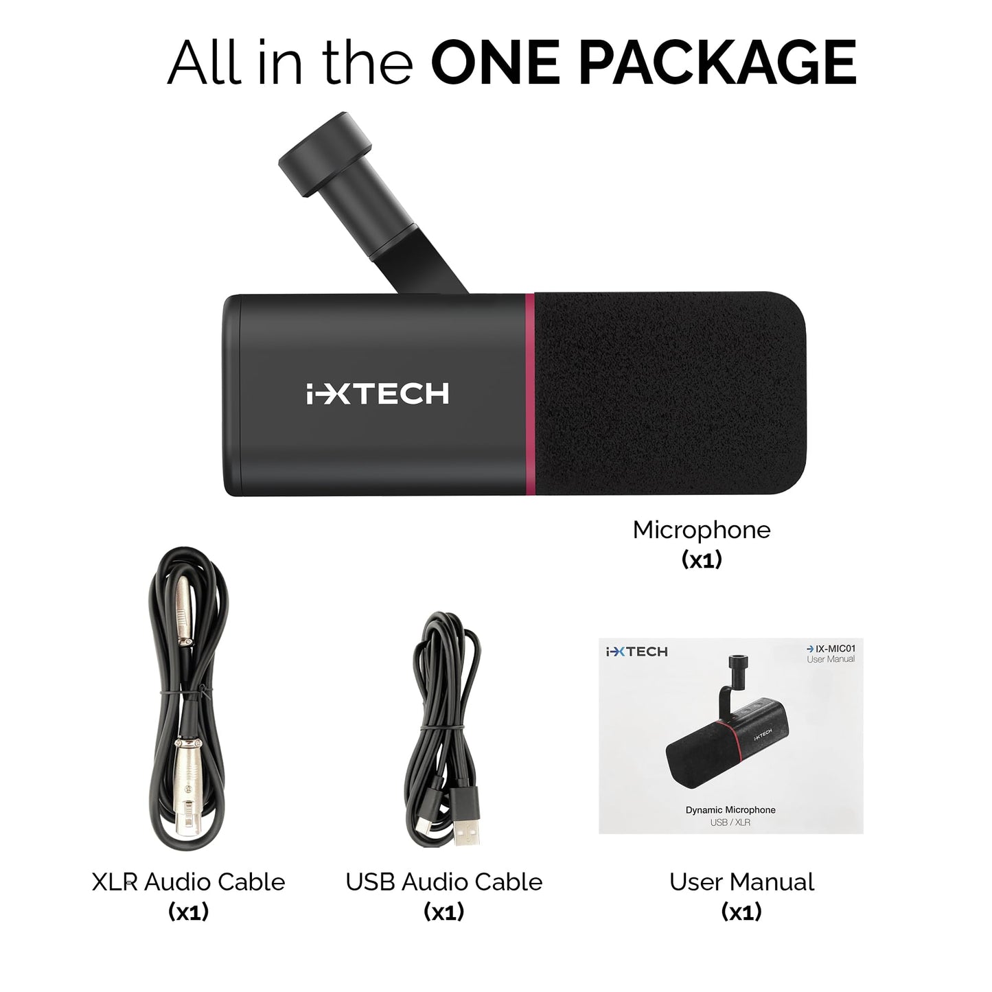 IXTECH Dynamisches Mikrofon mit Nierencharakteristik RGB Gesangsmikrofon USB XLR Studiomikrofon Software Stummschalttaste Microphone für Podcasting Streaming Aufnahme Gaming und Voice-Over Schwarz