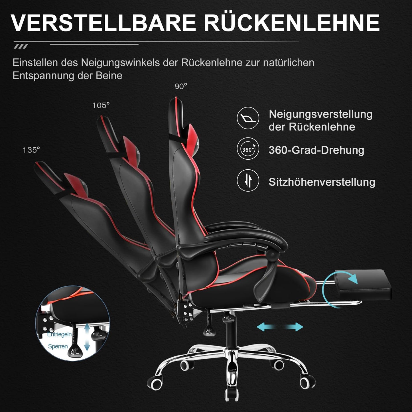 GTPLAYER Office Chair Gaming Chair Massage Gaming Armchair Ergonomic Gamer Chair with Footrest, Headrest Massage Lumbar Cushion, Padded Gaming Chair, Swivel Chair White