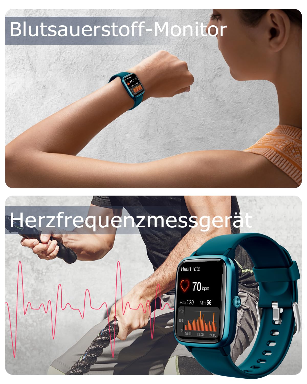 GRV Smartwatch für Damen Herren mit Telefonfunktion,Fitnessuhr mit Pulsmesser SpO2 Schlafmonitor Schrittzähler IP68 Wasserdicht,Multi Sportmodi Smart Watch Fitness Tracker für iOS Android Handy