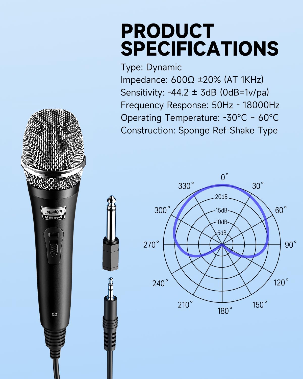 Moukey Dynamisches Mikrofon mit 4M/13ft Kabel, Metall Karaoke Handmikrofon, XLR-Mikrofon für Gesang/Bühne/Party, Kompatibel mit Karaoke Maschine/PA Anlage/Verstärker/Mixer, Grau
