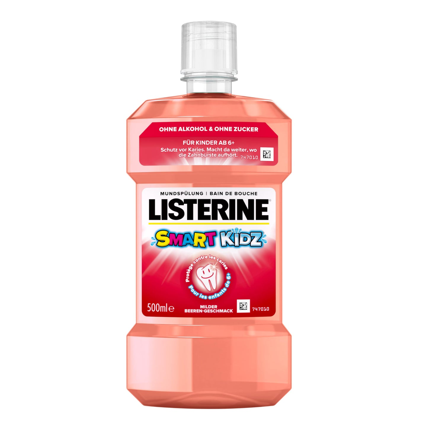 LISTERINE Smart Kidz Mild Berry (500 ml), antibakterielle Kinder Mundspülung ohne Alkohol & ohne Zucker, Mundwasser schützt vor Karies, geeignet für Kinder ab 6 Jahren