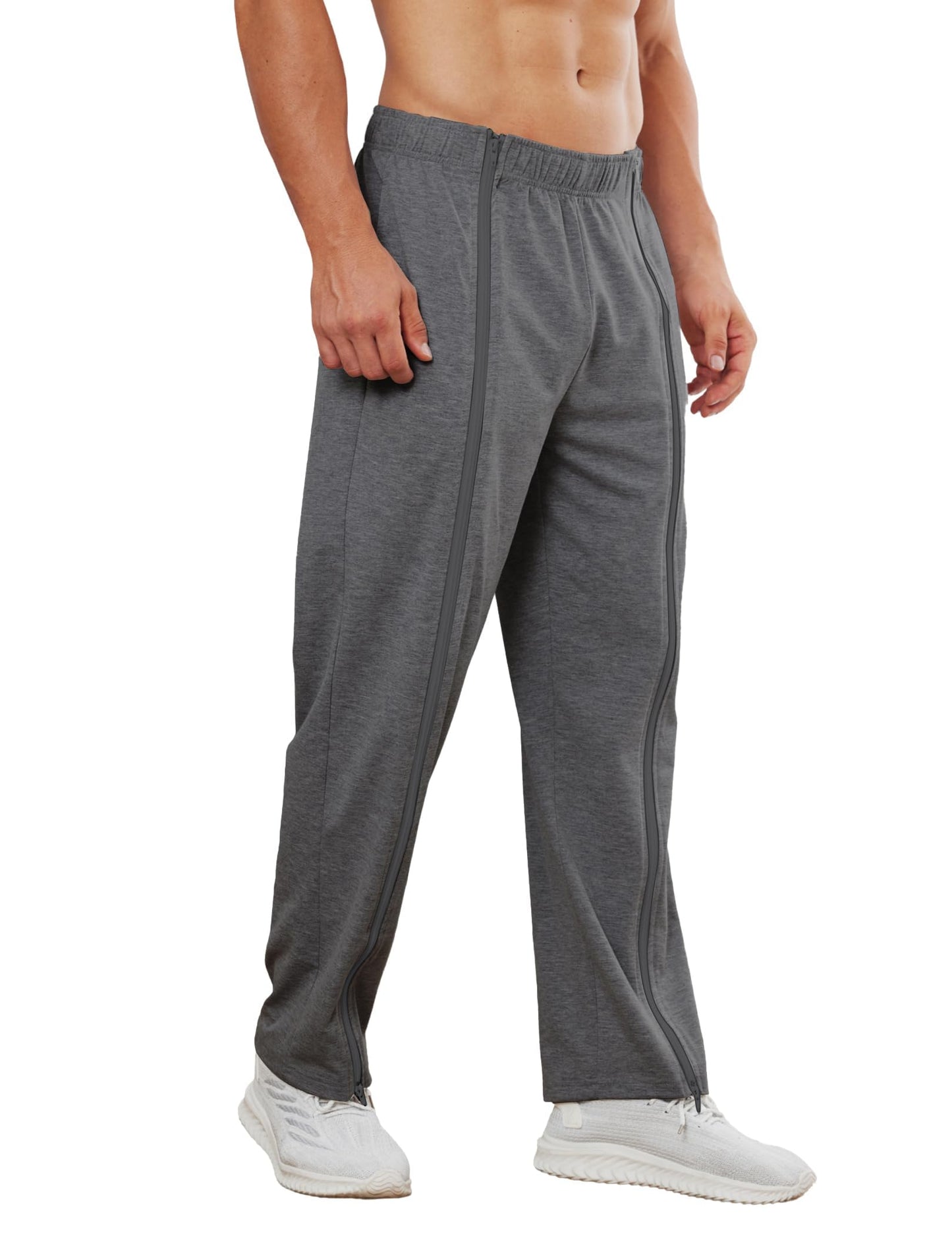 PINSPARK Men's Rehab Joggers with Full-Length Zipper